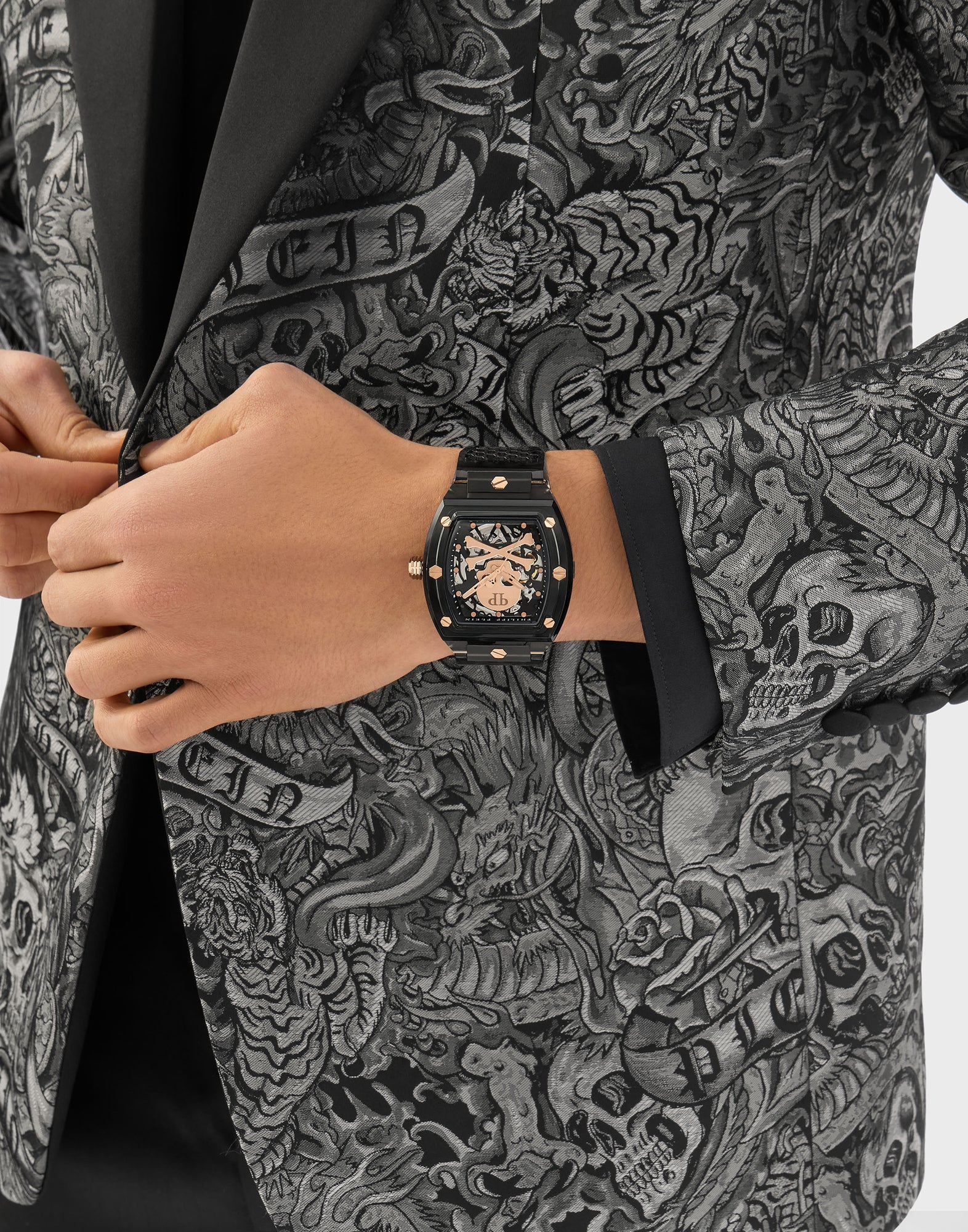 Philipp Plein The Skeleton Black Tonneau Quartz Men Watch