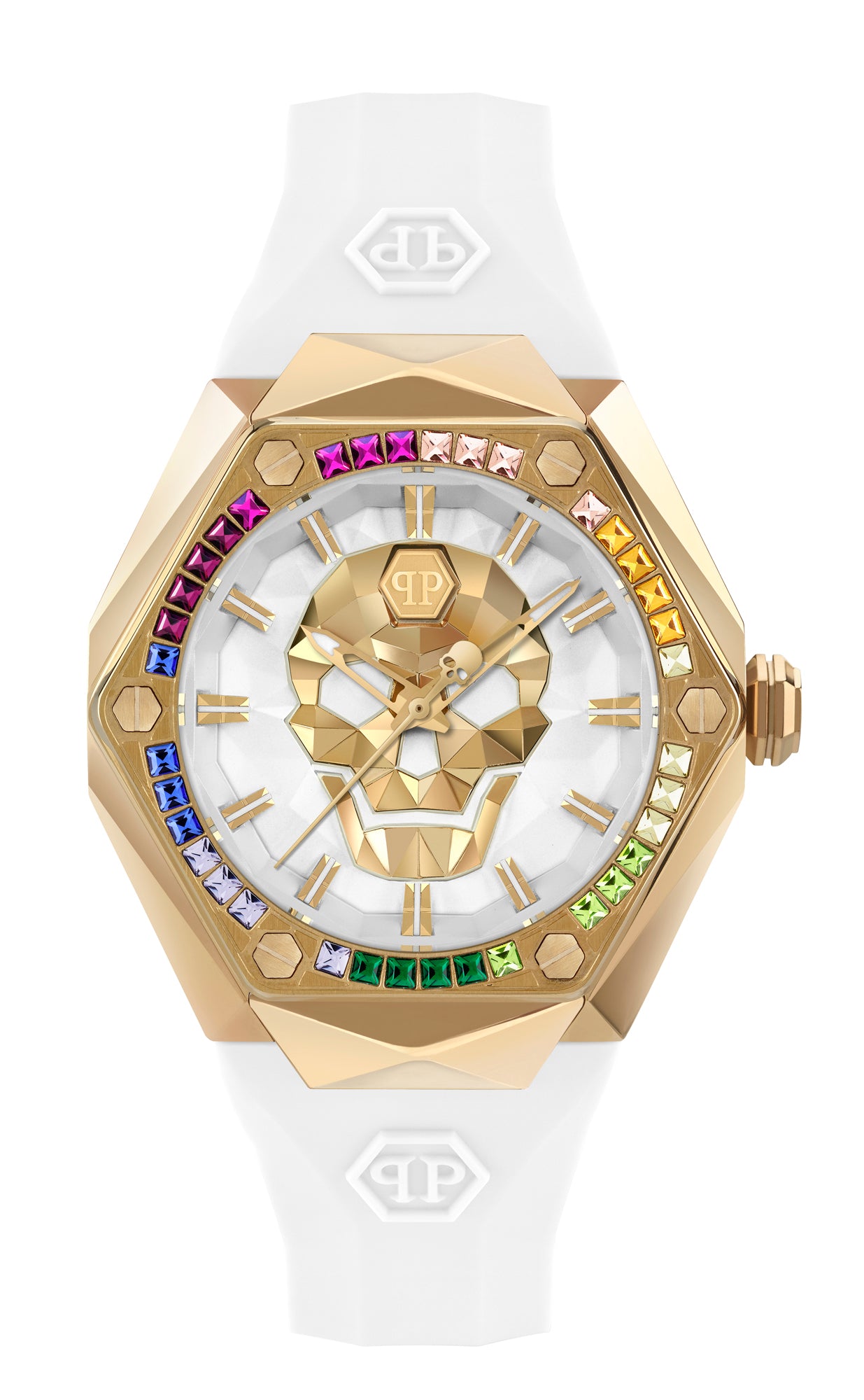 Philipp Plein The Skull Spikes Lady PWADA0324 White Women 40 mm Hexagonal Watch