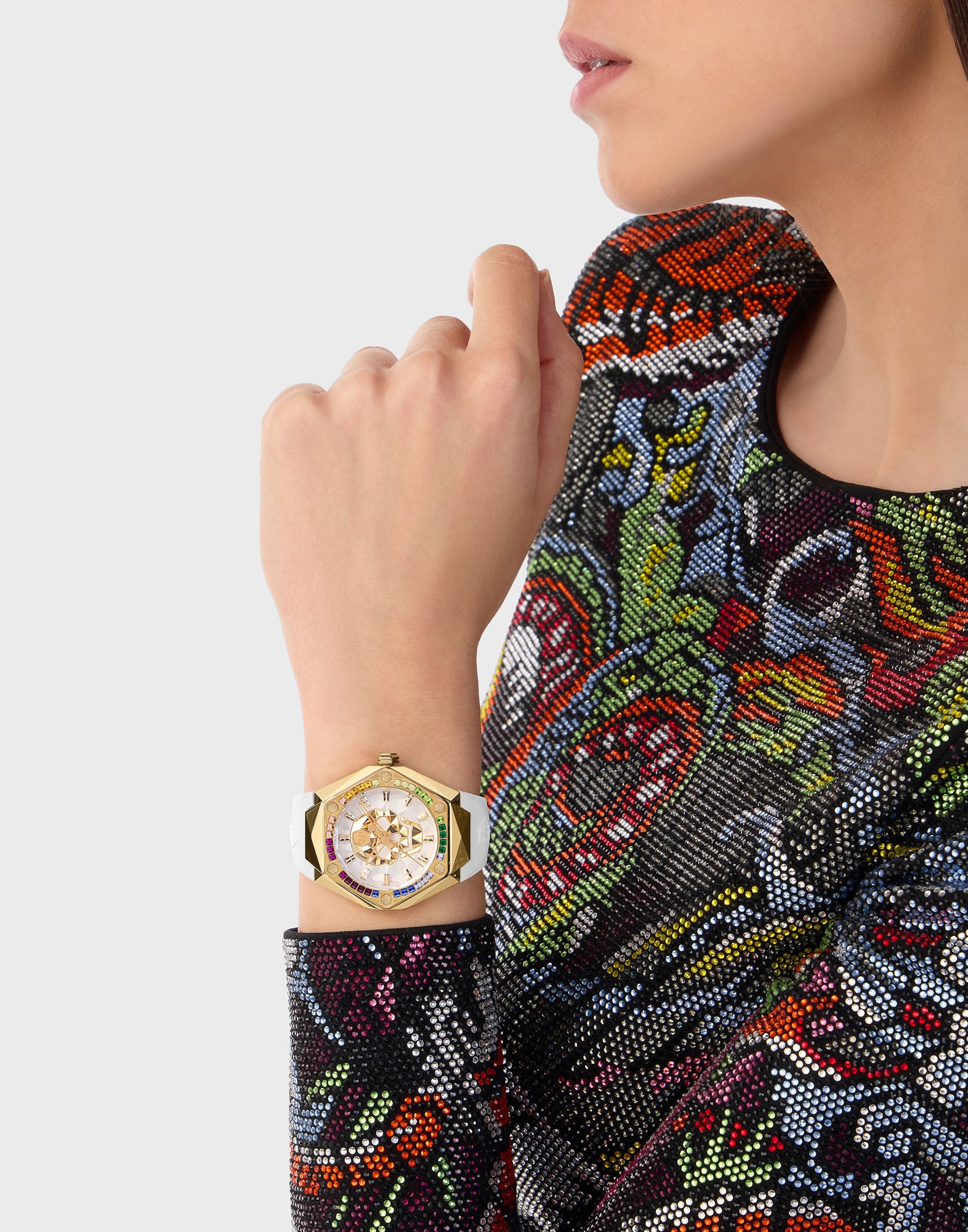 Philipp Plein The Skull Spikes Lady White Hexagonal Quartz Women Watch