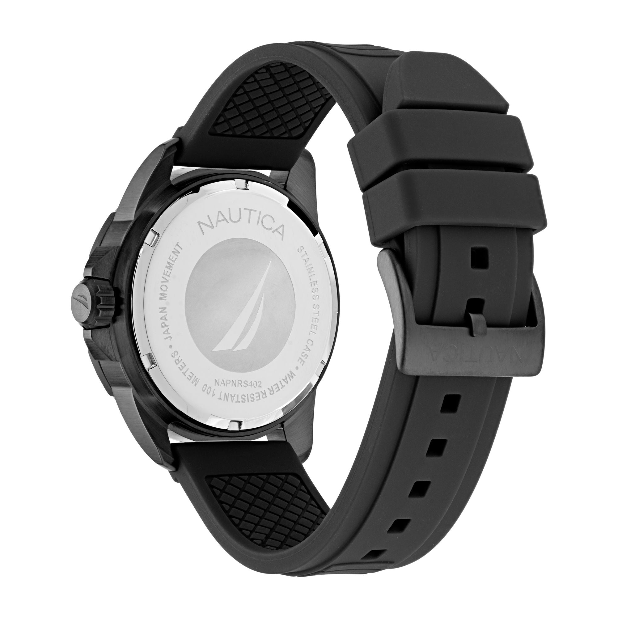 Reloj Nautica Steel Nautica Water Resistant 100 Meters Nautica NSR Black  Round Dial Quartz Analog Men Watch NAPNRS402