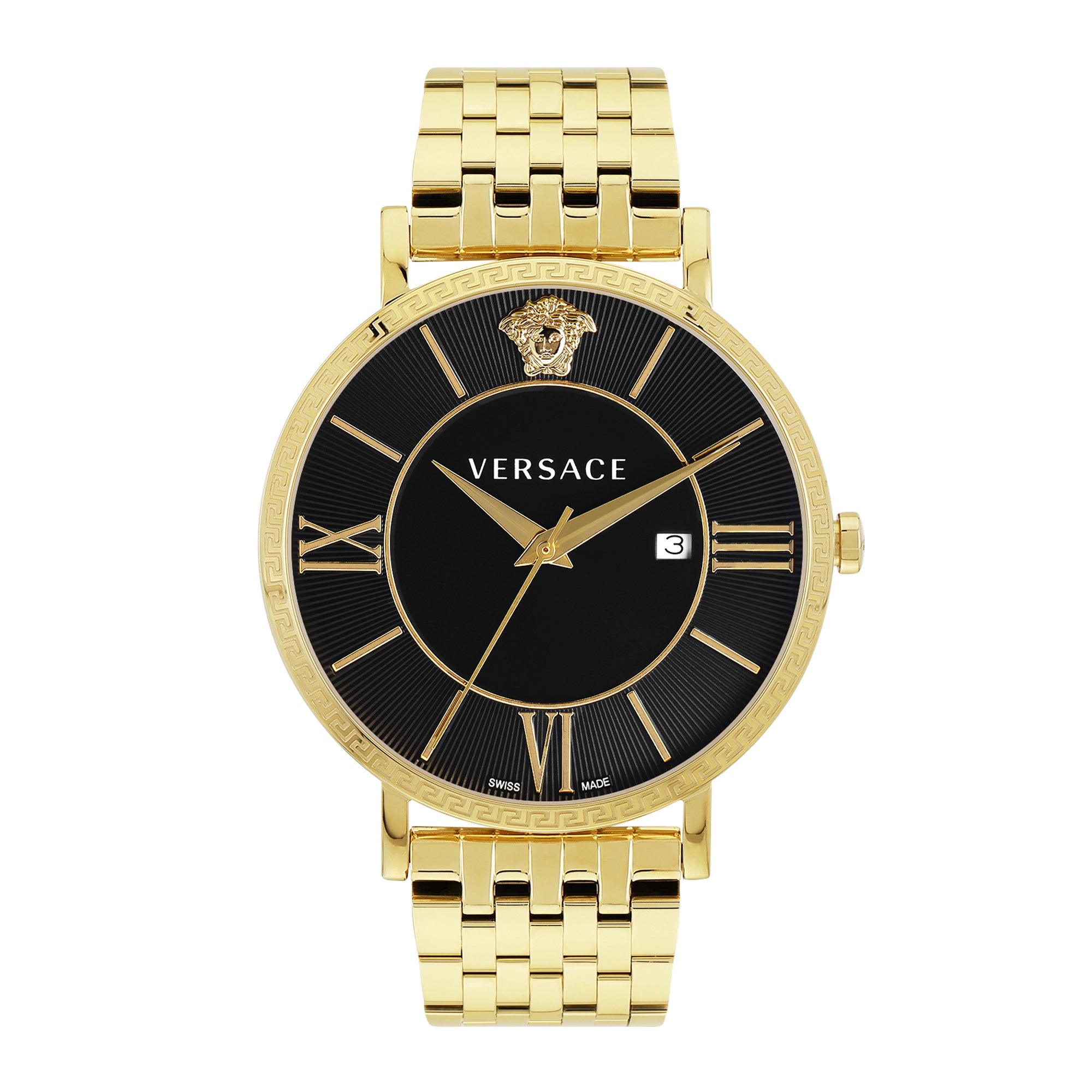 Versace V-Eternal Gent Date Black Round Quartz Men Watch