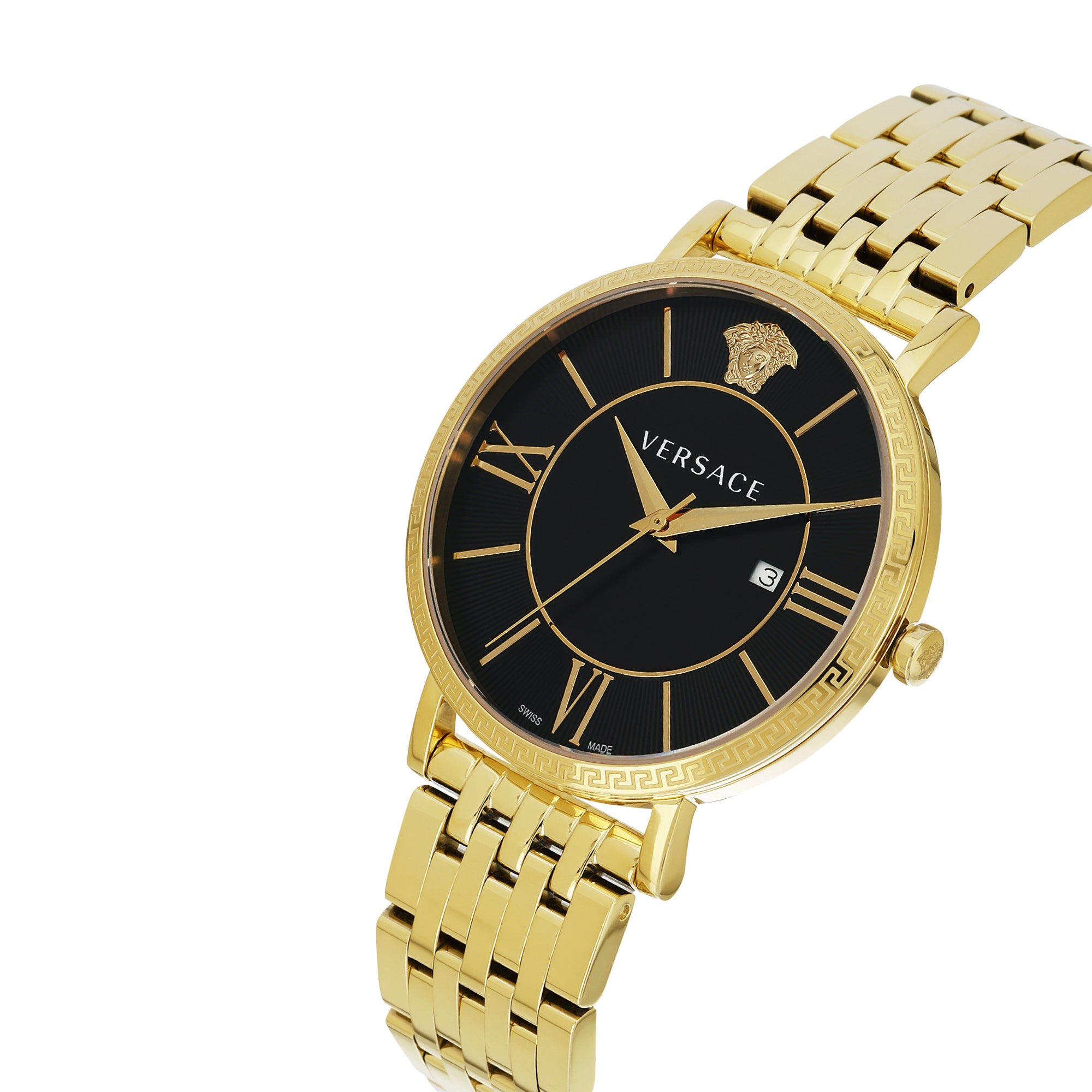 Versace V-Eternal Gent Date Black Round Quartz Men Watch