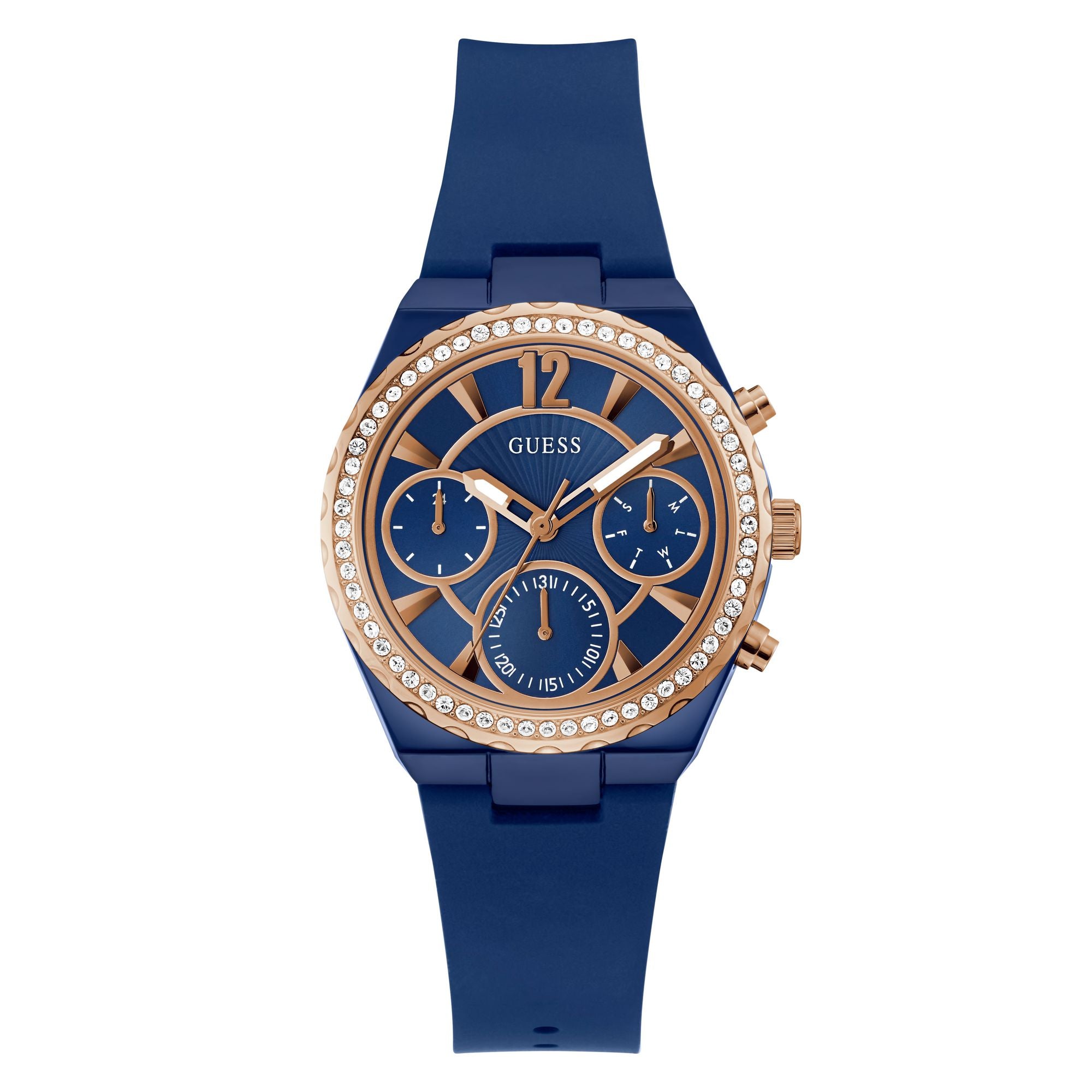Guess Libra Crystals Blue Dial Blue Silicone Strap Watch For Women - GW0618L2 main image 1
