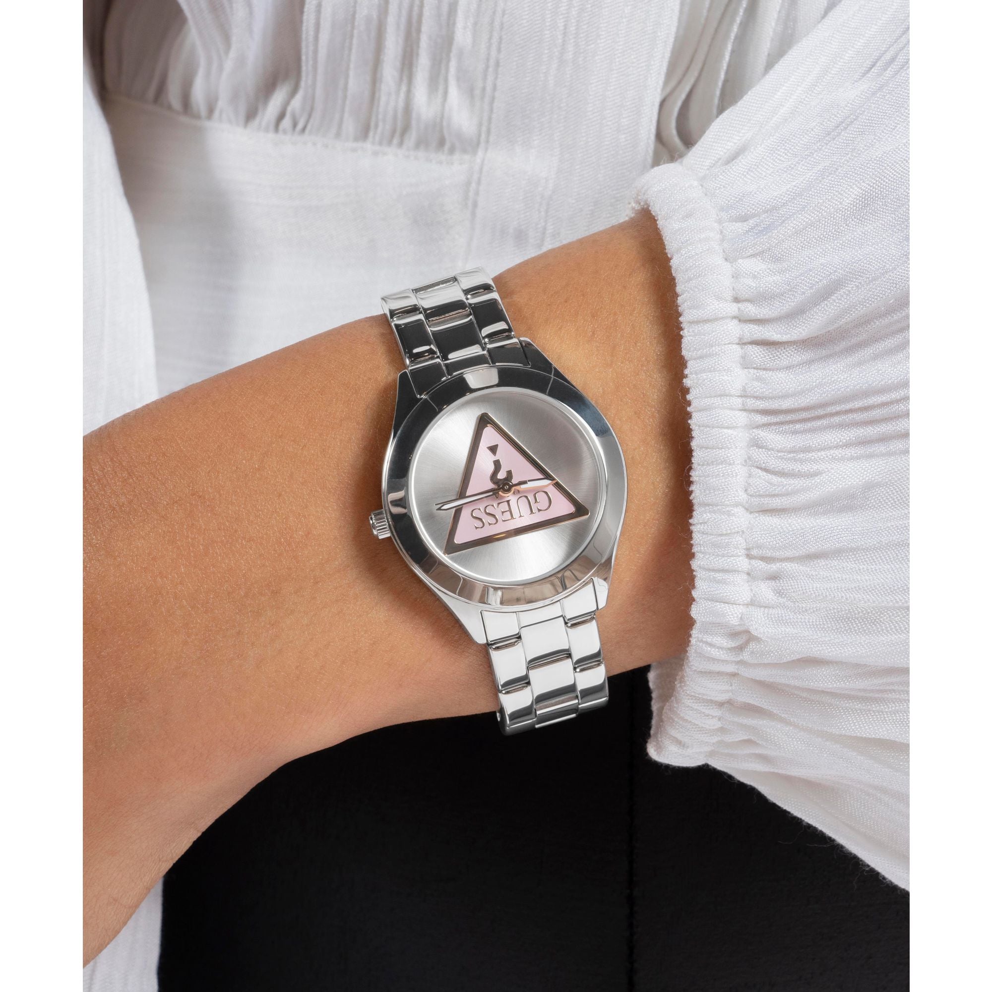 Guess Gt Tri Plaque Silver Tone Round Quartz Women Watch Watch Guess