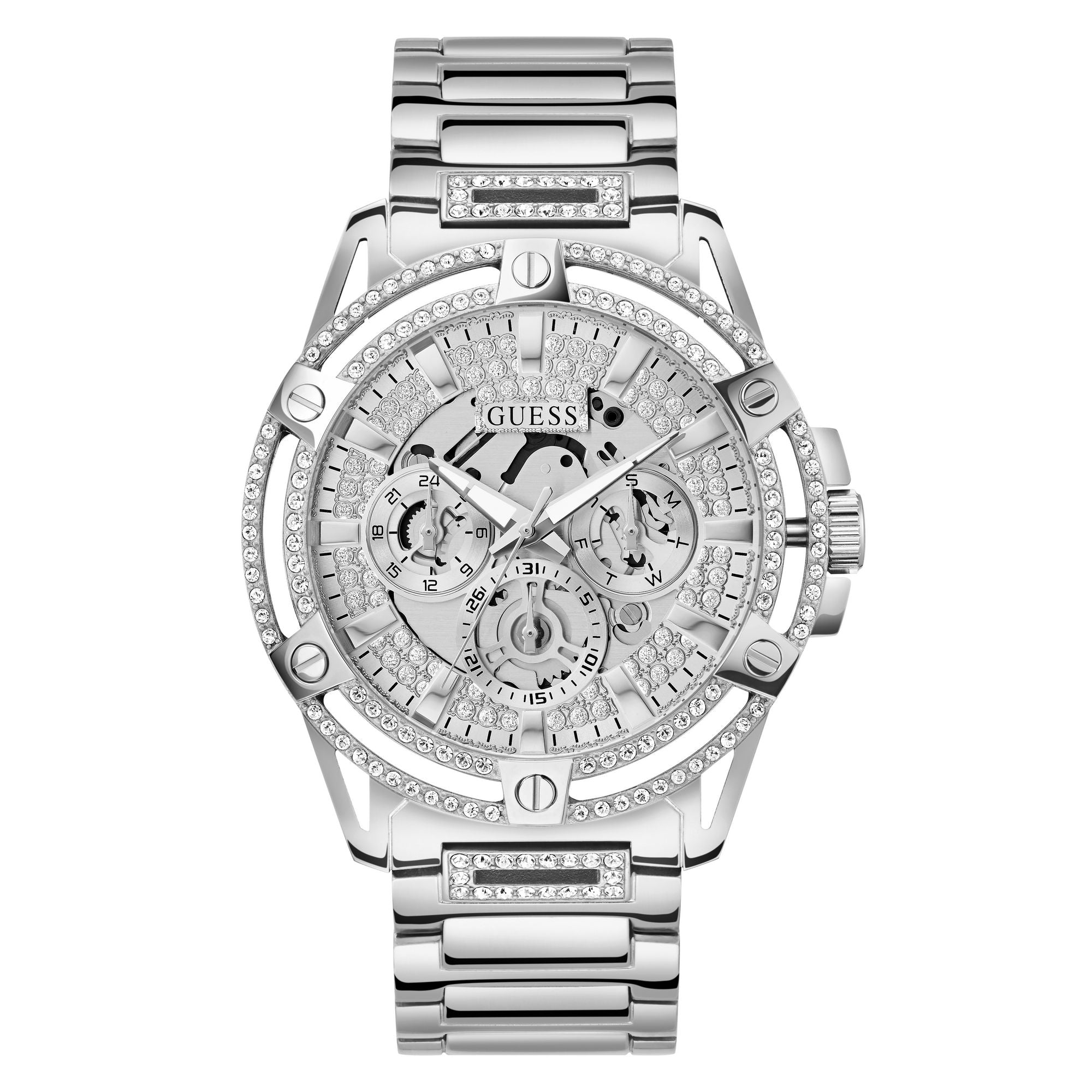 Guess Gt King Silver Tone Round Quartz Men Watch Watch Guess