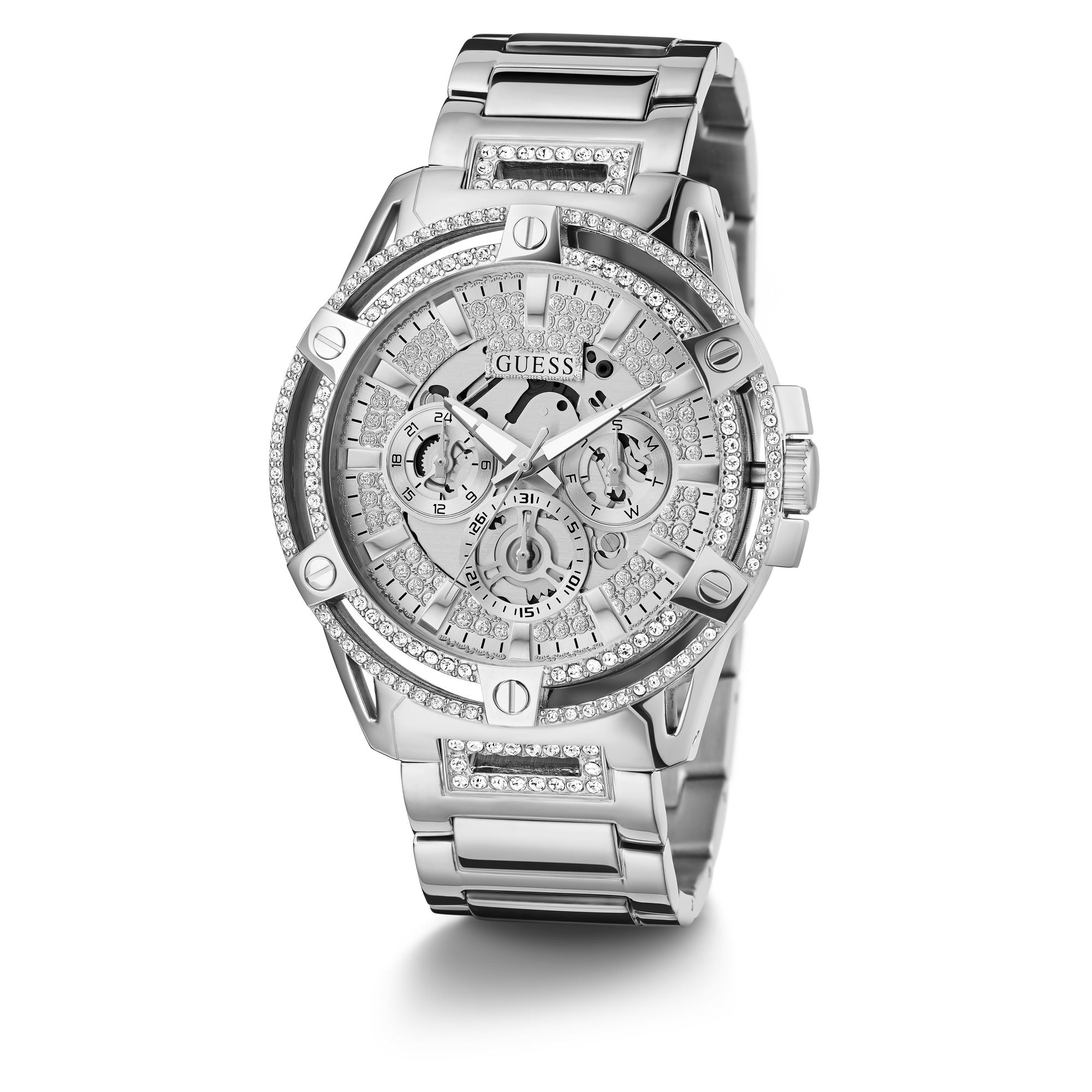Guess Gt King Silver Tone Round Quartz Men Watch Watch Guess