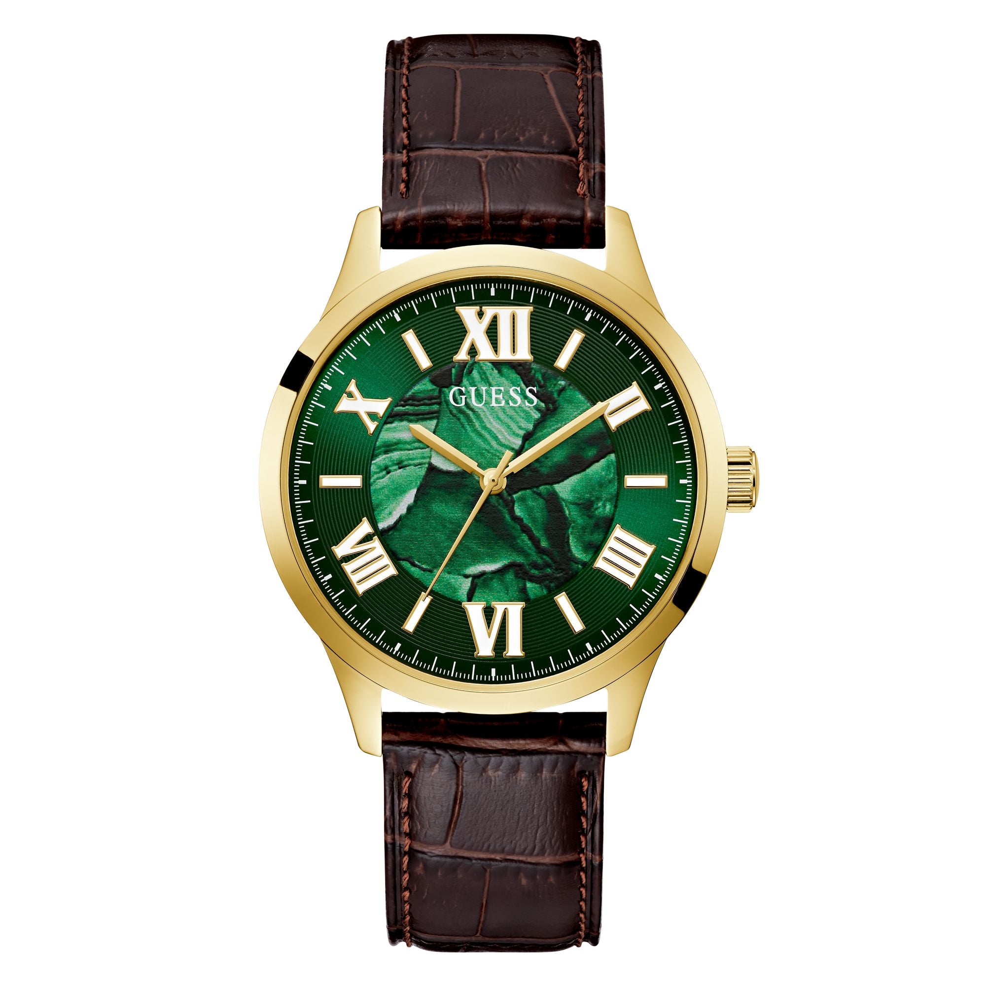Guess Gd Marble Leather Green Round Quartz Men Watch