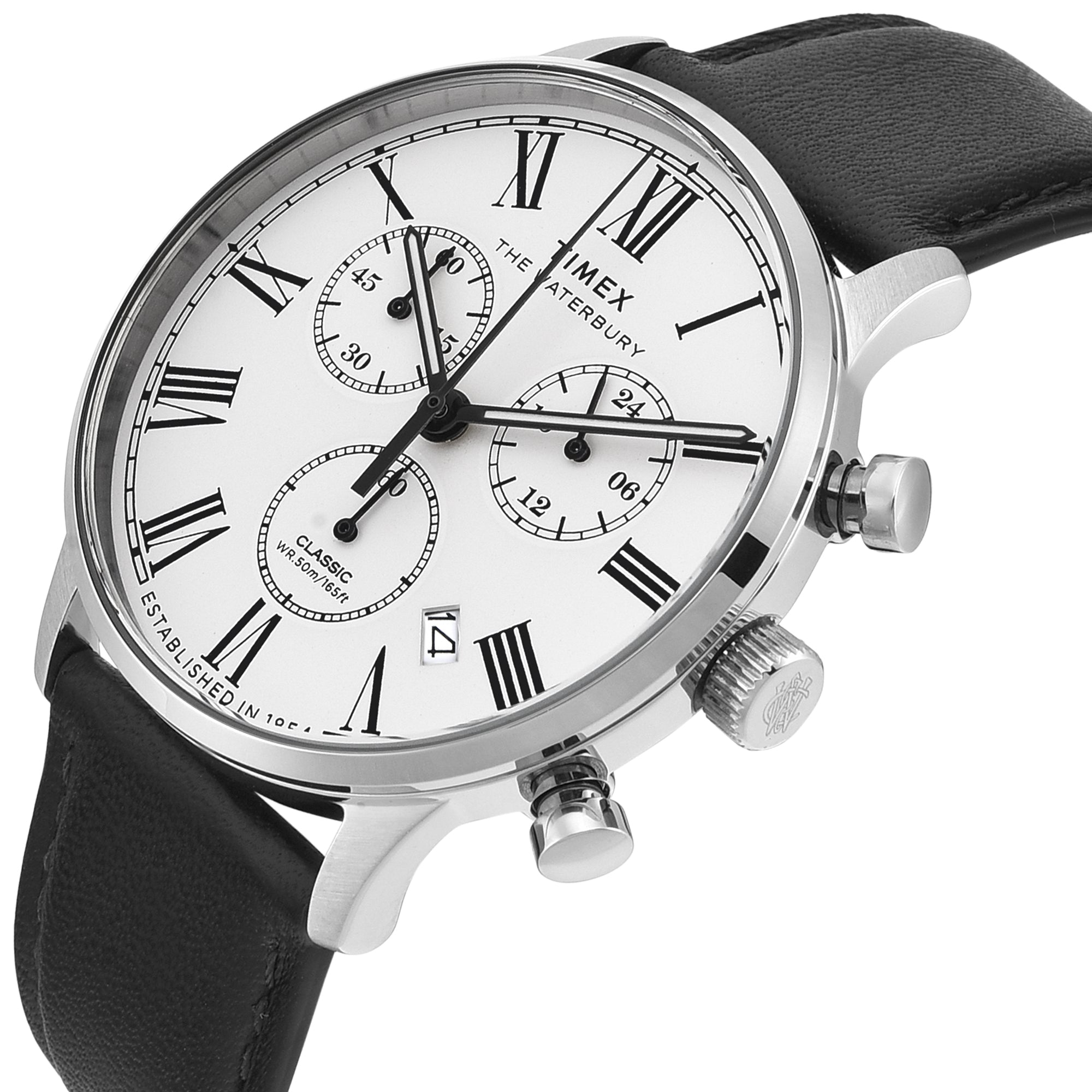 Timex Waterbury Leather White Round Quartz Men Watch