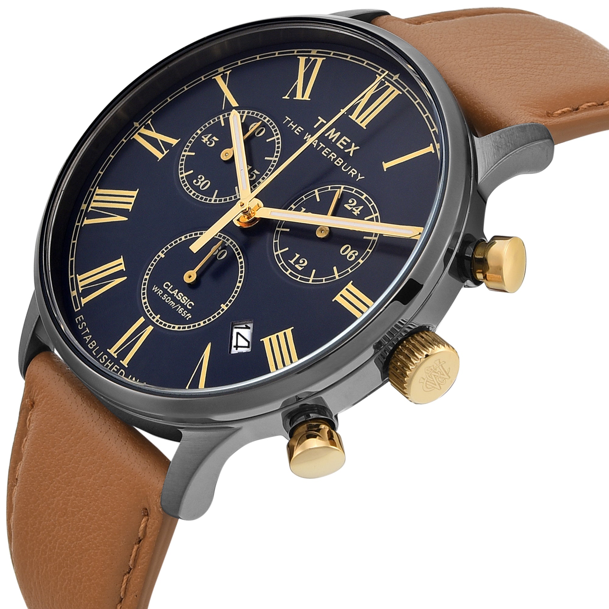 Timex Waterbury Leather Blue Round Quartz Men Watch