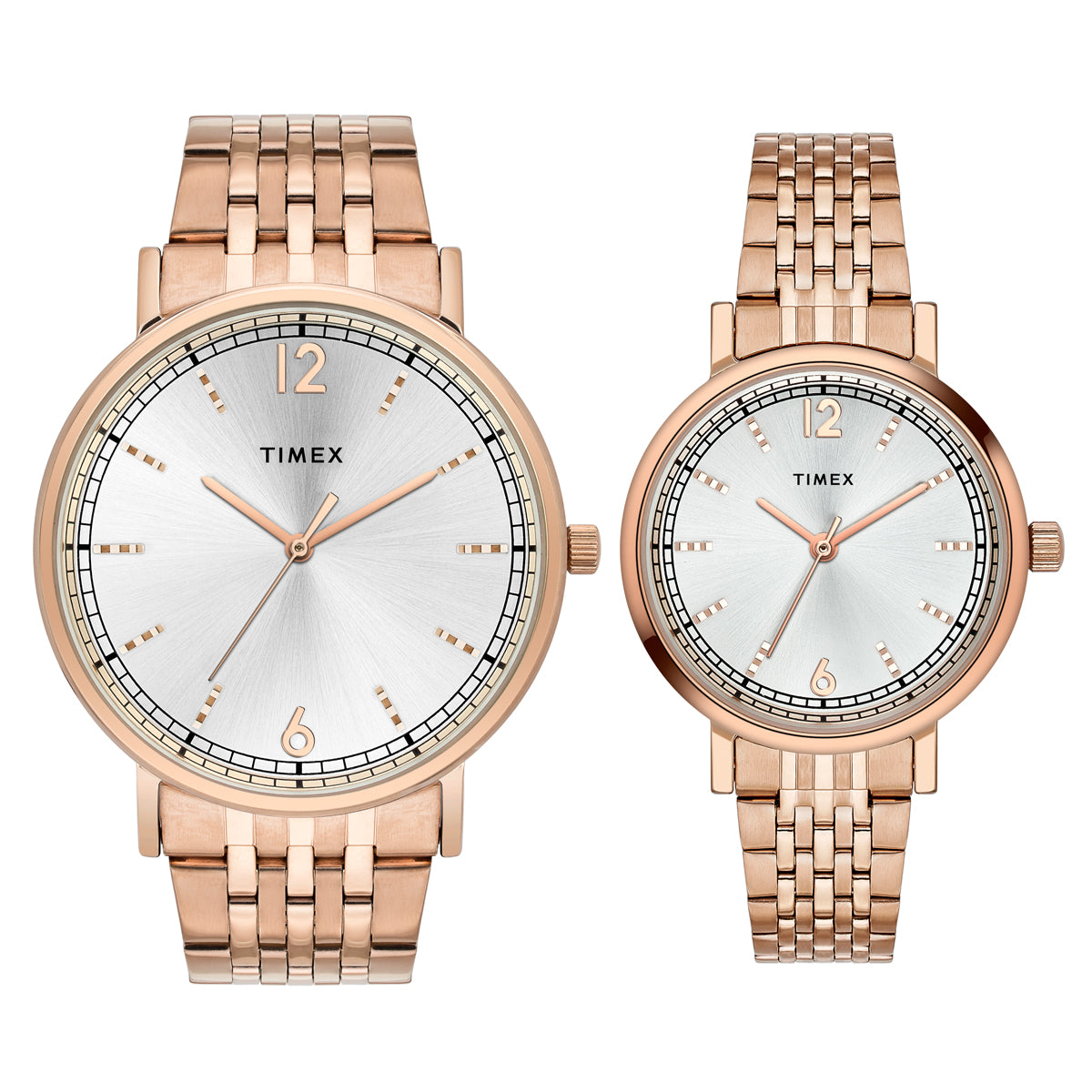 Timex  Silver Round Quartz Pair Watch