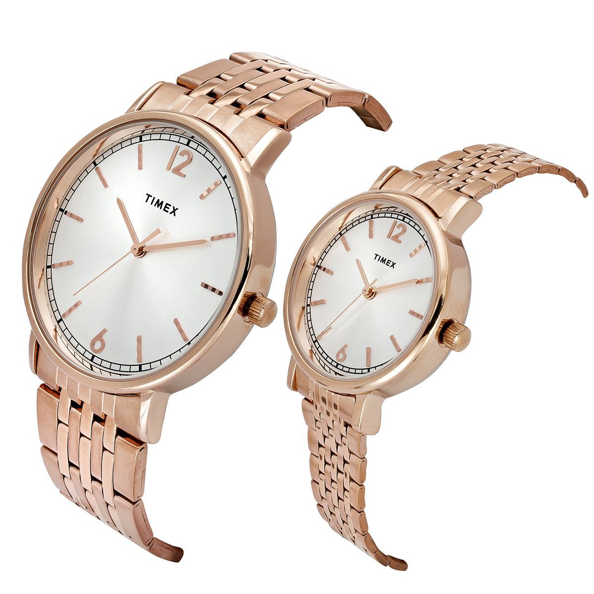 Timex  Silver Round Quartz Pair Watch