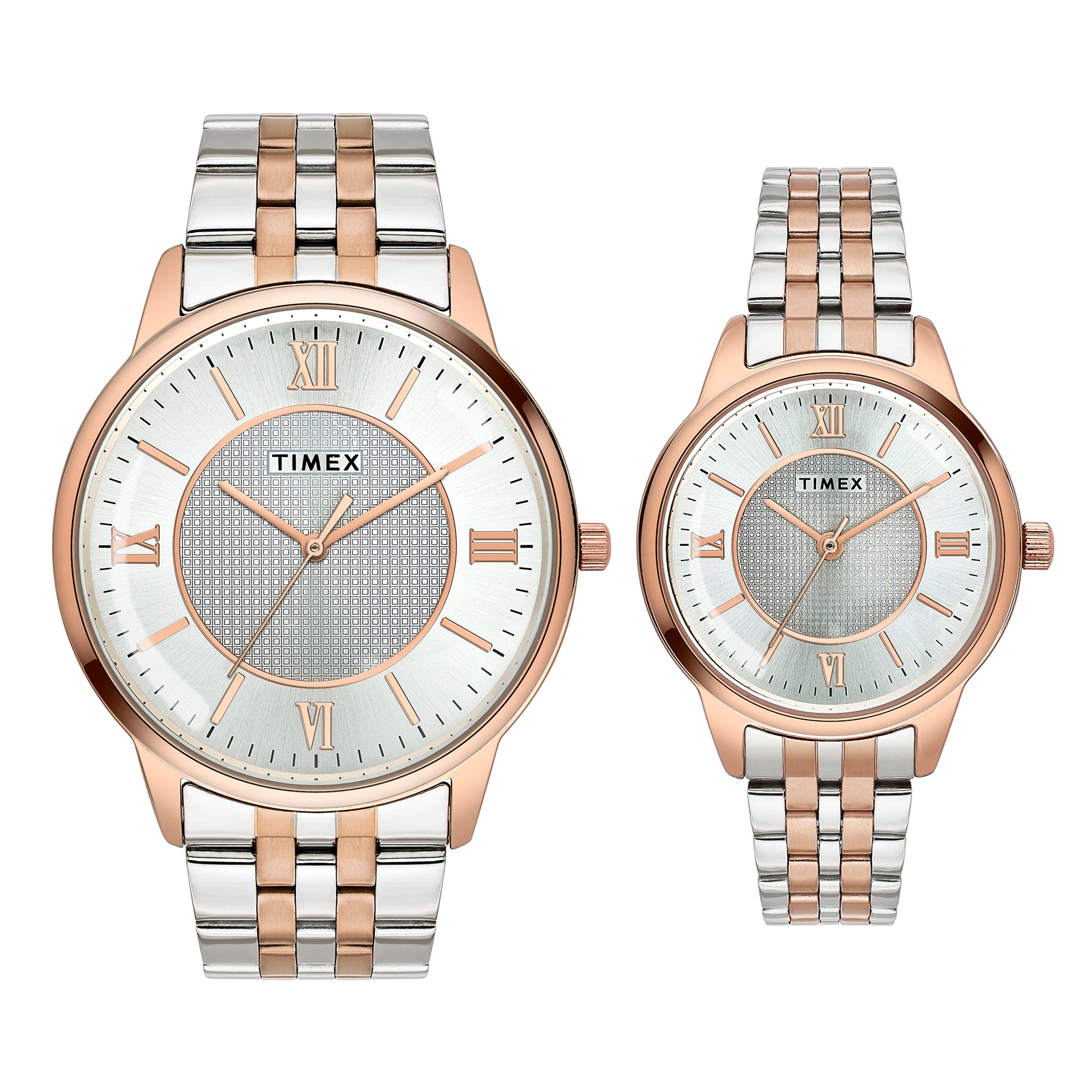 Timex  Silver Round Quartz Pair Watch