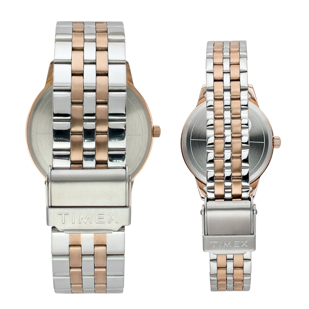 Timex  Silver Round Quartz Pair Watch