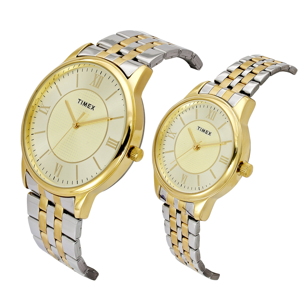 Timex  Champagne Round Quartz Pair Watch
