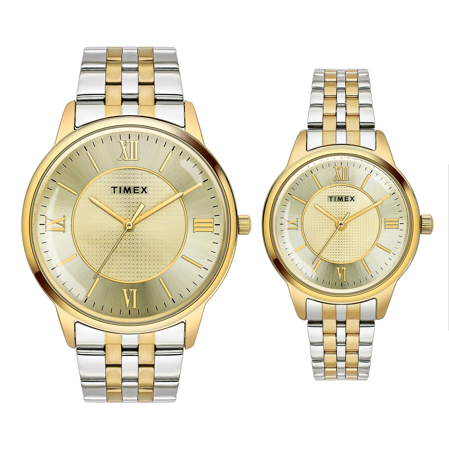 Timex  Champagne Round Quartz Pair Watch