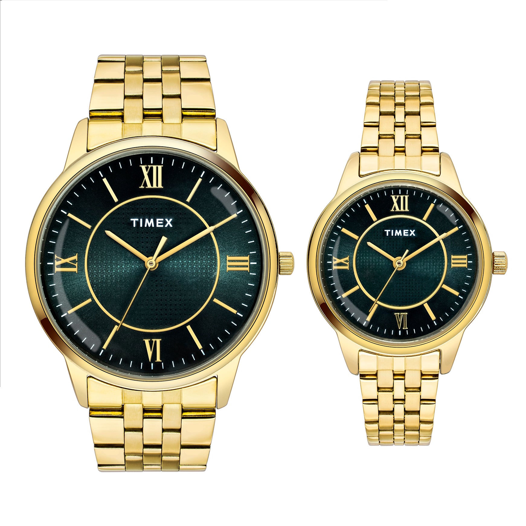 Timex  Green Round Quartz Pair Watch