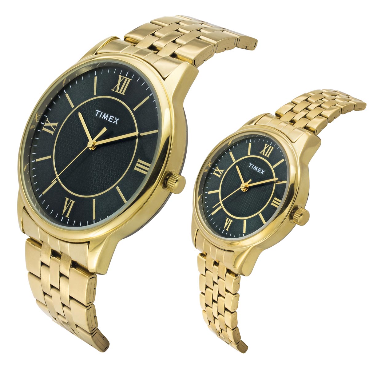 Timex  Green Round Quartz Pair Watch