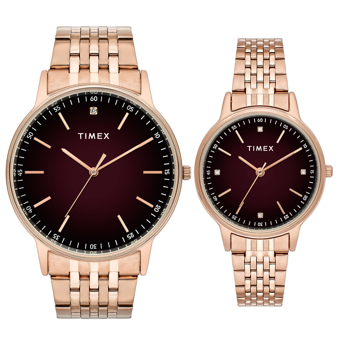 Timex Trendline Round 21mm Brown Dial Analog Pair Watch - TW00PR328