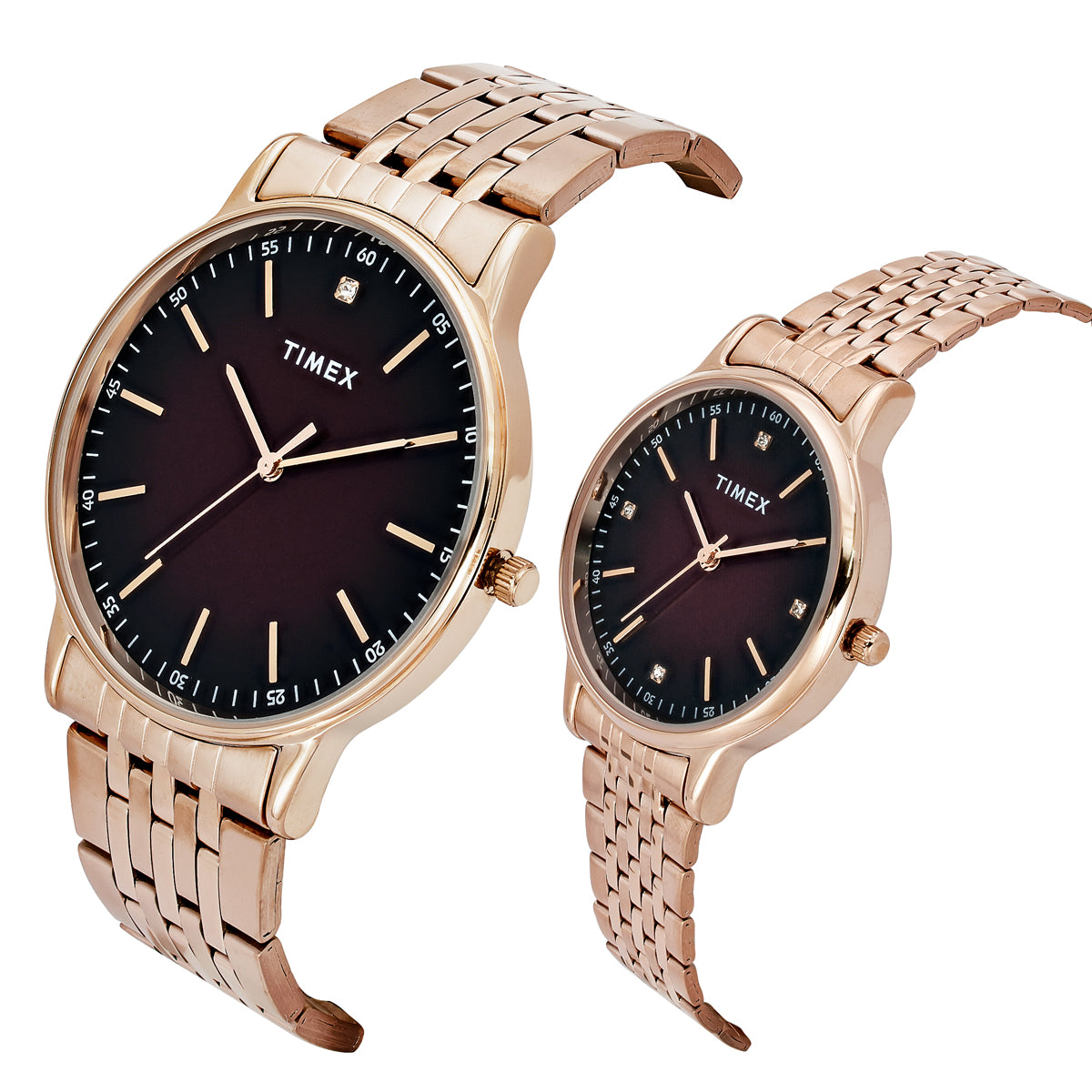 Timex Trendline Round 21mm Brown Dial Analog Pair Watch - TW00PR328 Watch Timex