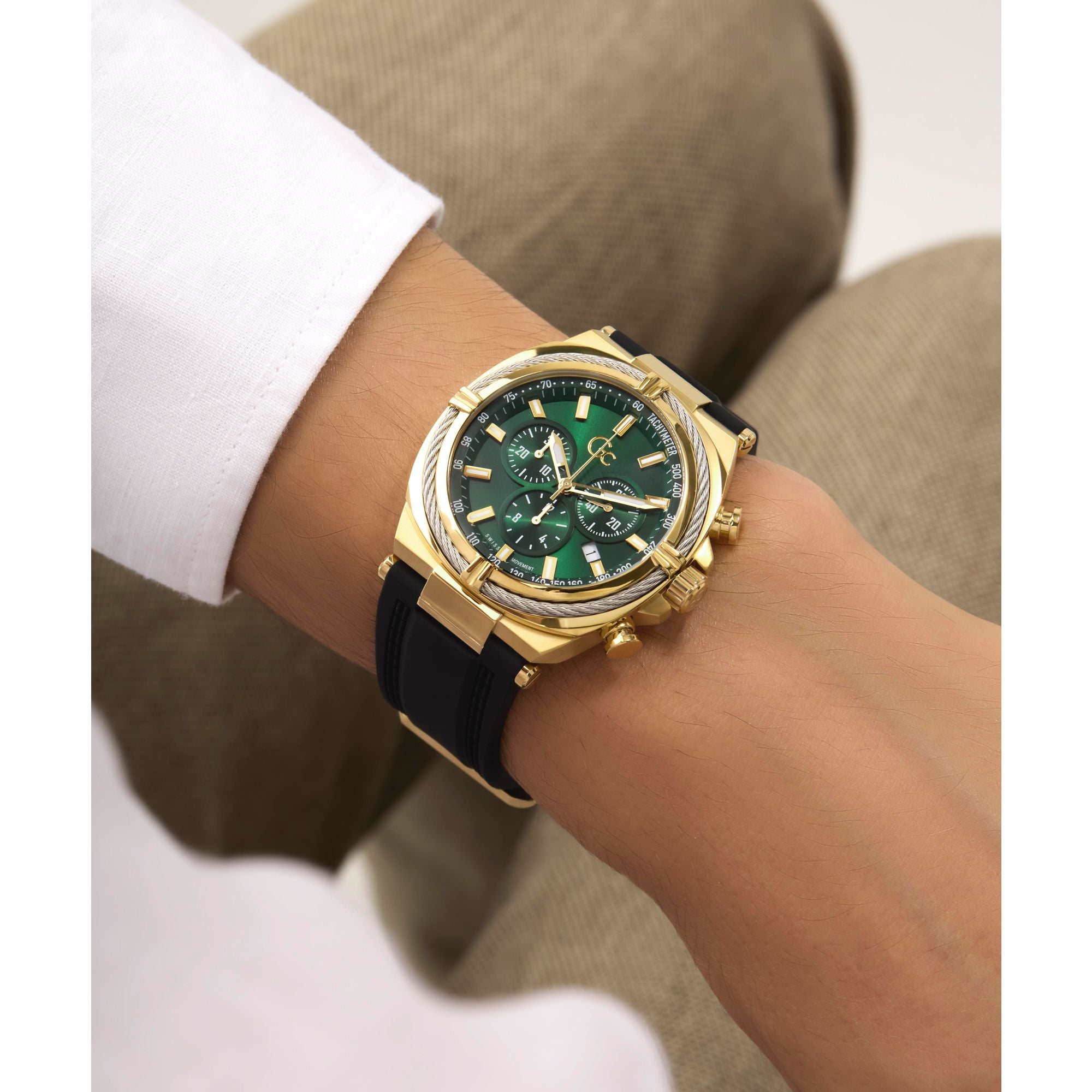 Gc Ironclass Green Round Quartz Men Watch - Guess Collection Watch Gc