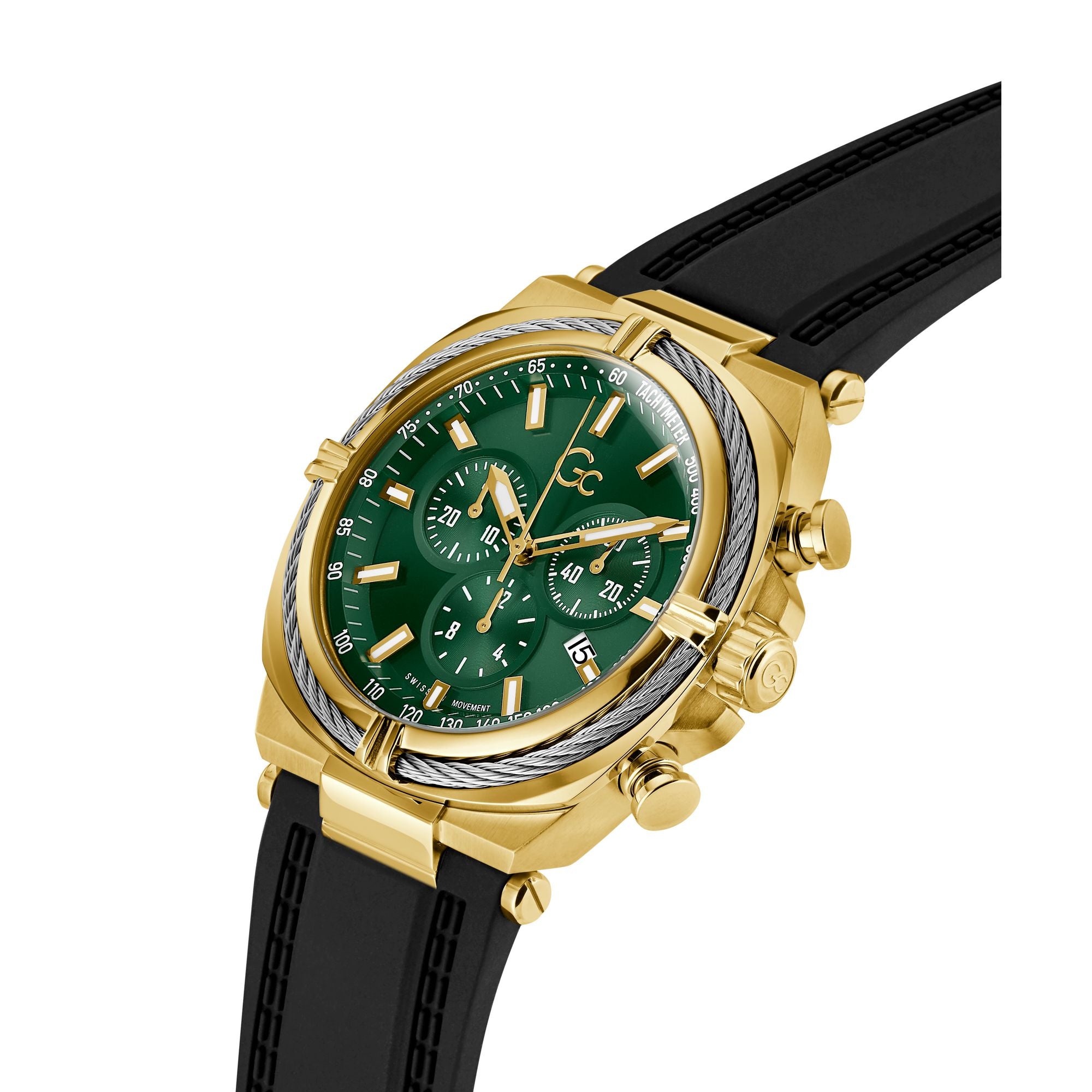 Gc Ironclass Green Round Quartz Men Watch - Guess Collection Watch Gc