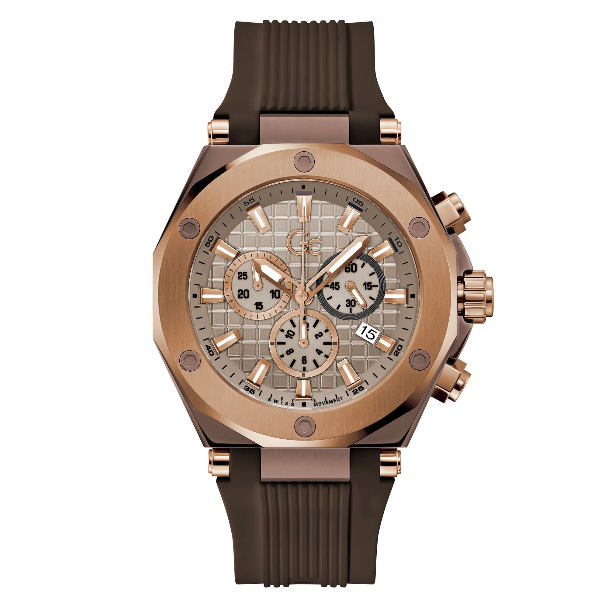 Gc Legacy Beige Round Dial Quartz Men Watch - Guess Collection Watch Gc