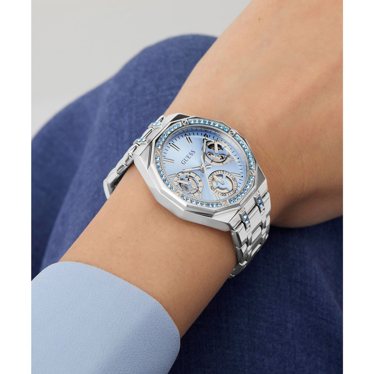 Guess Quinn Ice Blue Round Quartz Women Watch - GW1009L1  display picture 2