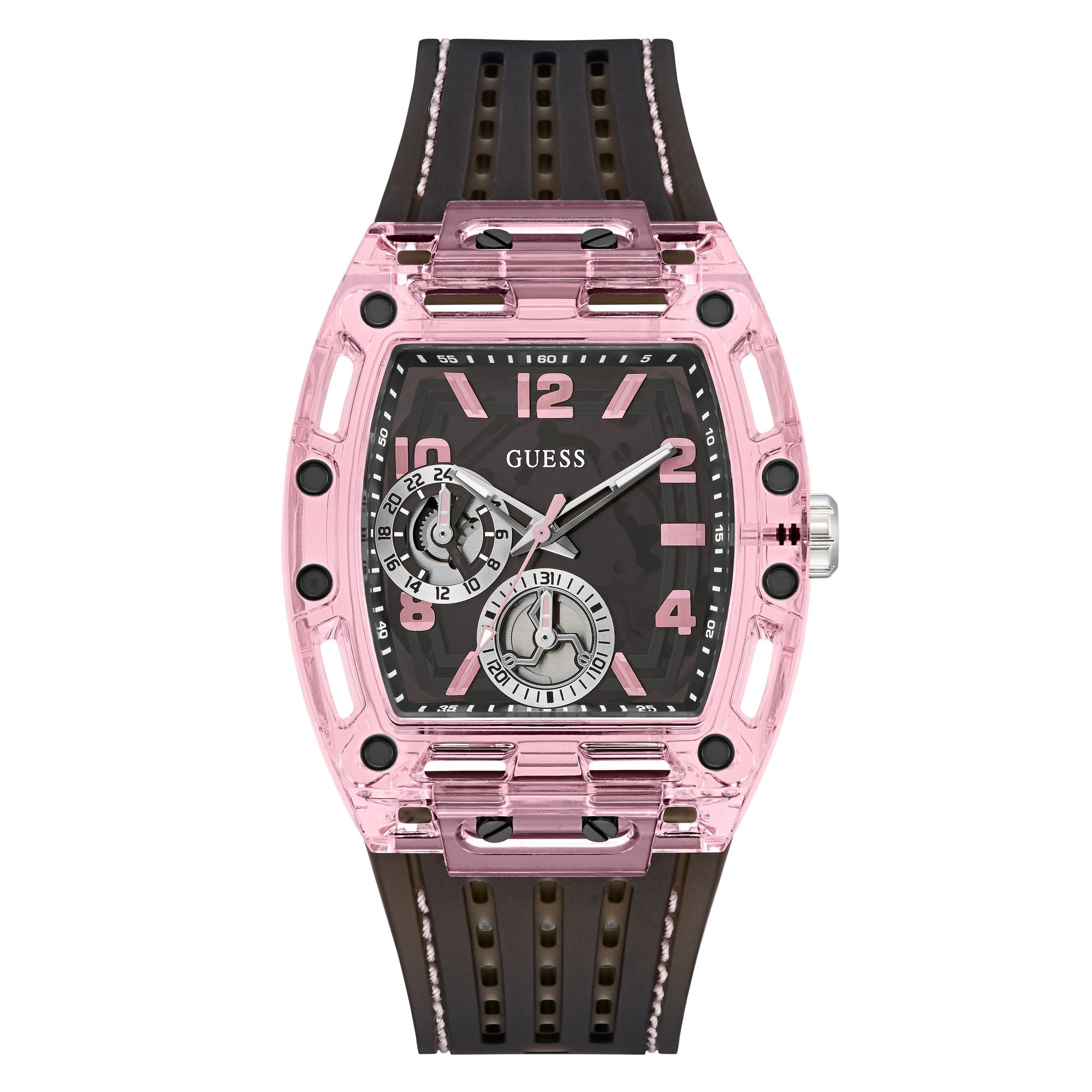Guess Sporting Pink Black Rectangle Quartz Men Watch Watch Guess