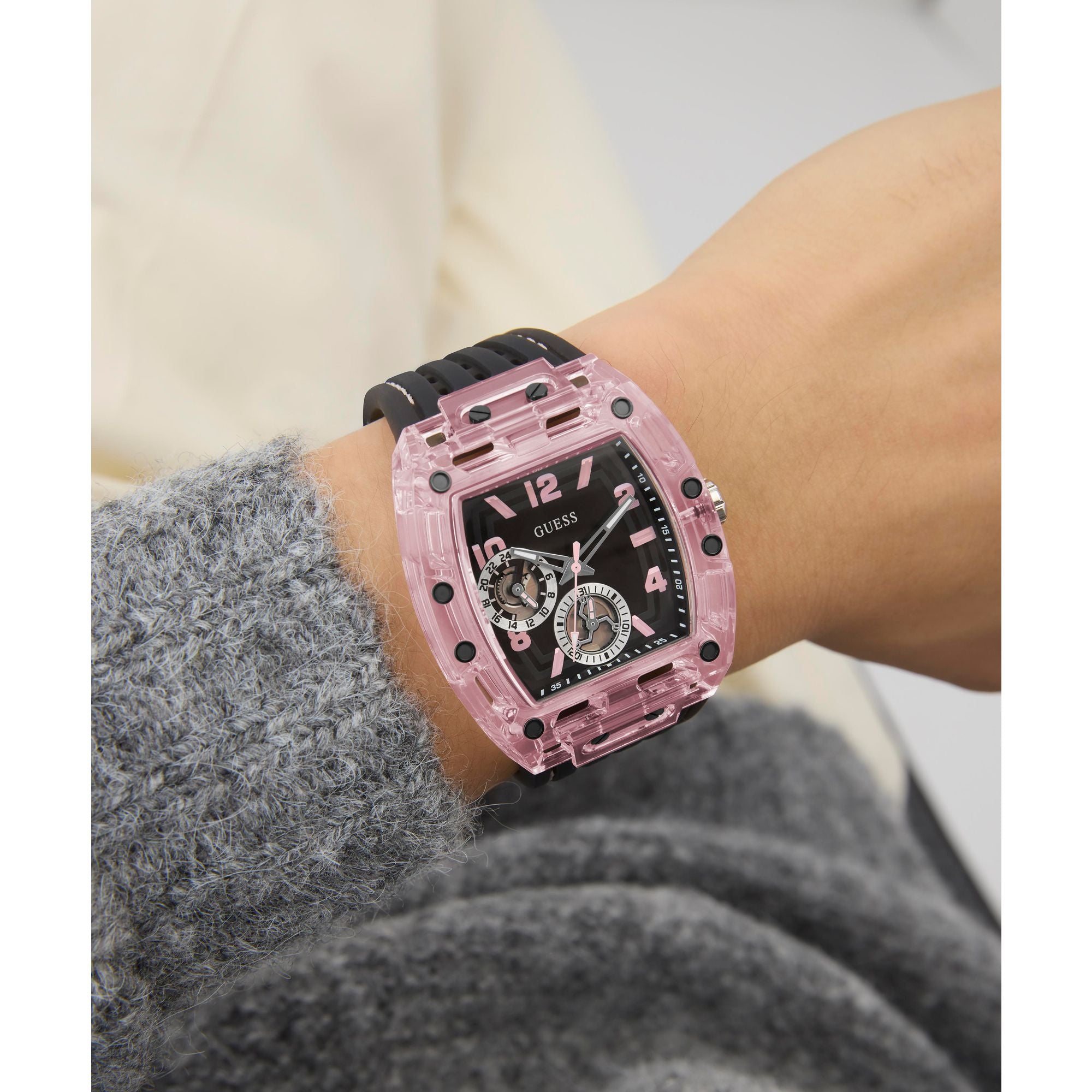 Guess Sporting Pink Black Rectangle Quartz Men Watch