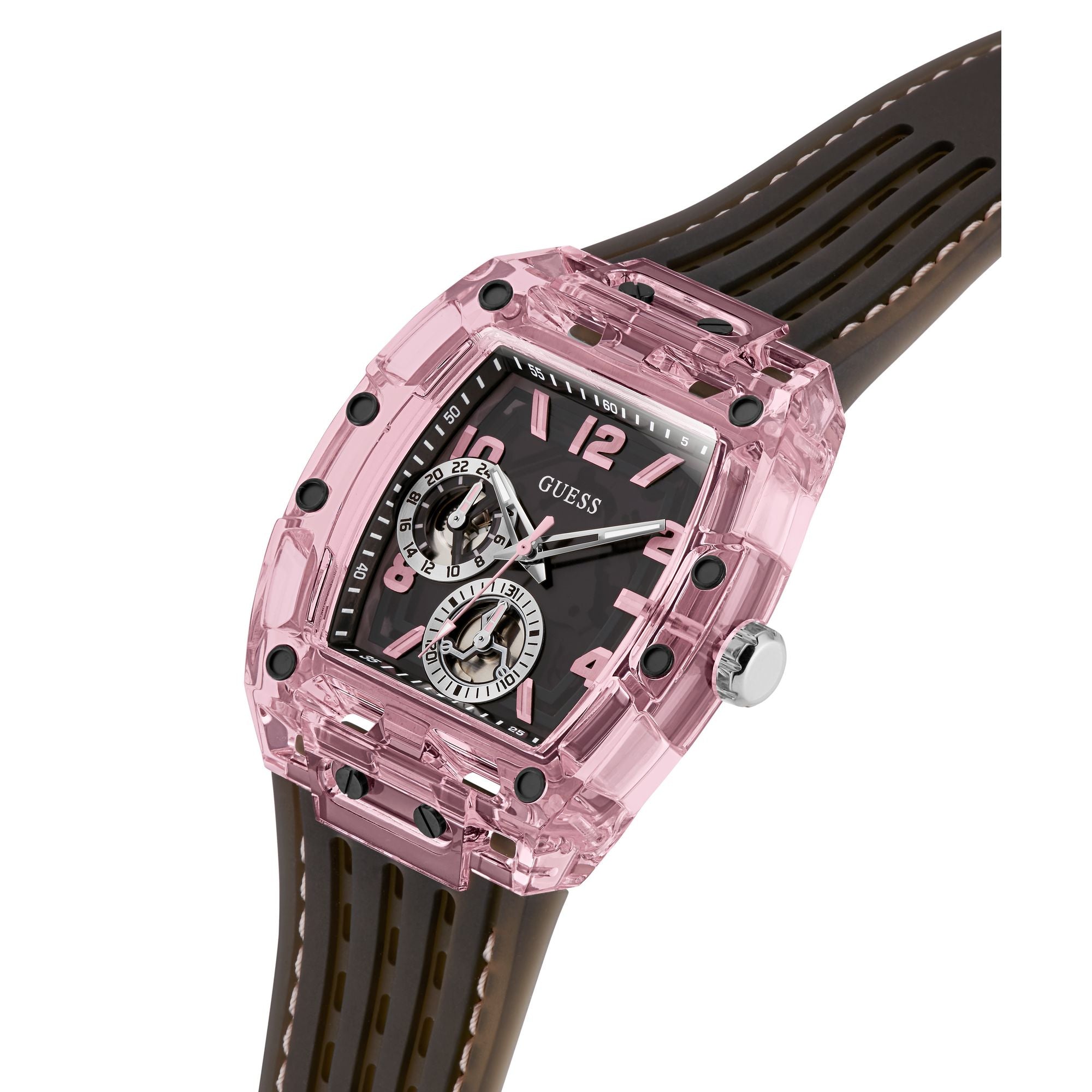 Guess Sporting Pink Black Rectangle Quartz Men Watch Watch Guess