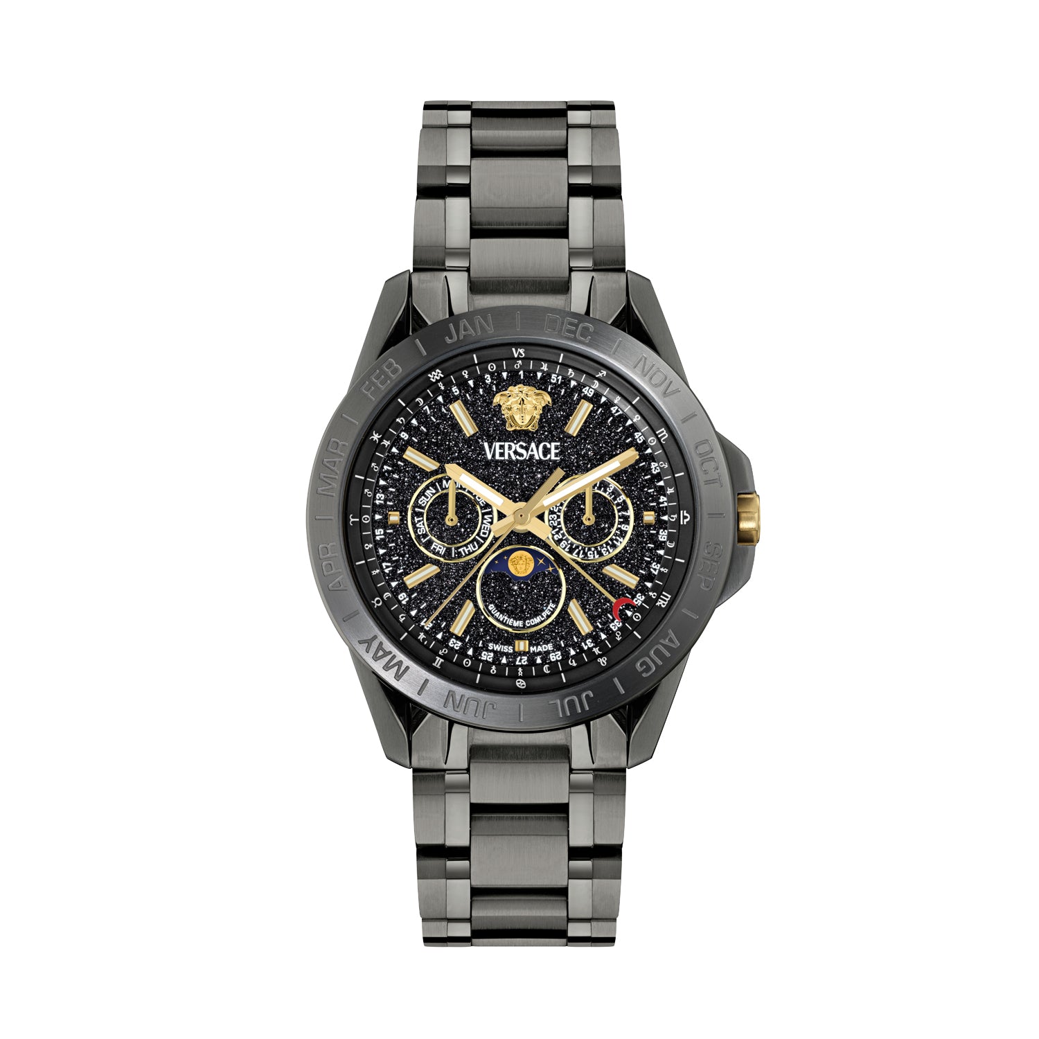 Versace Galaxy Moonph Black Round Quartz Men Watch
