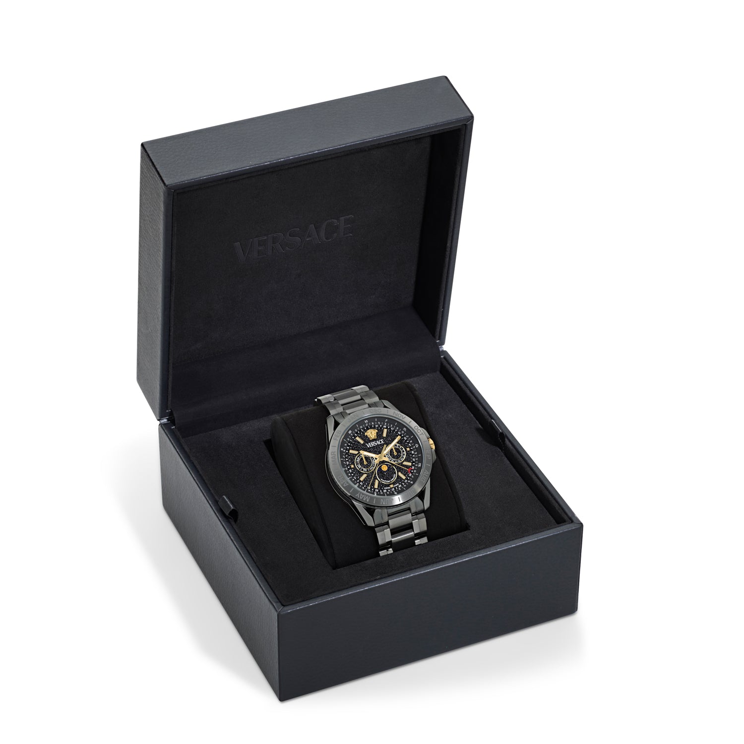 Versace Galaxy Moonph Black Round Quartz Men Watch