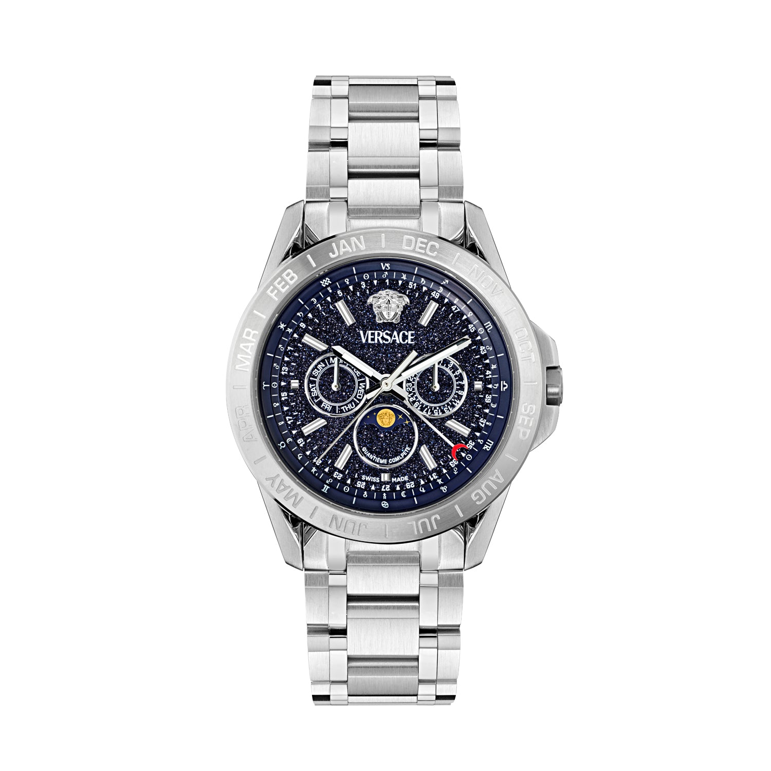 Versace Galaxy Moonph Blue Round Quartz Men Watch