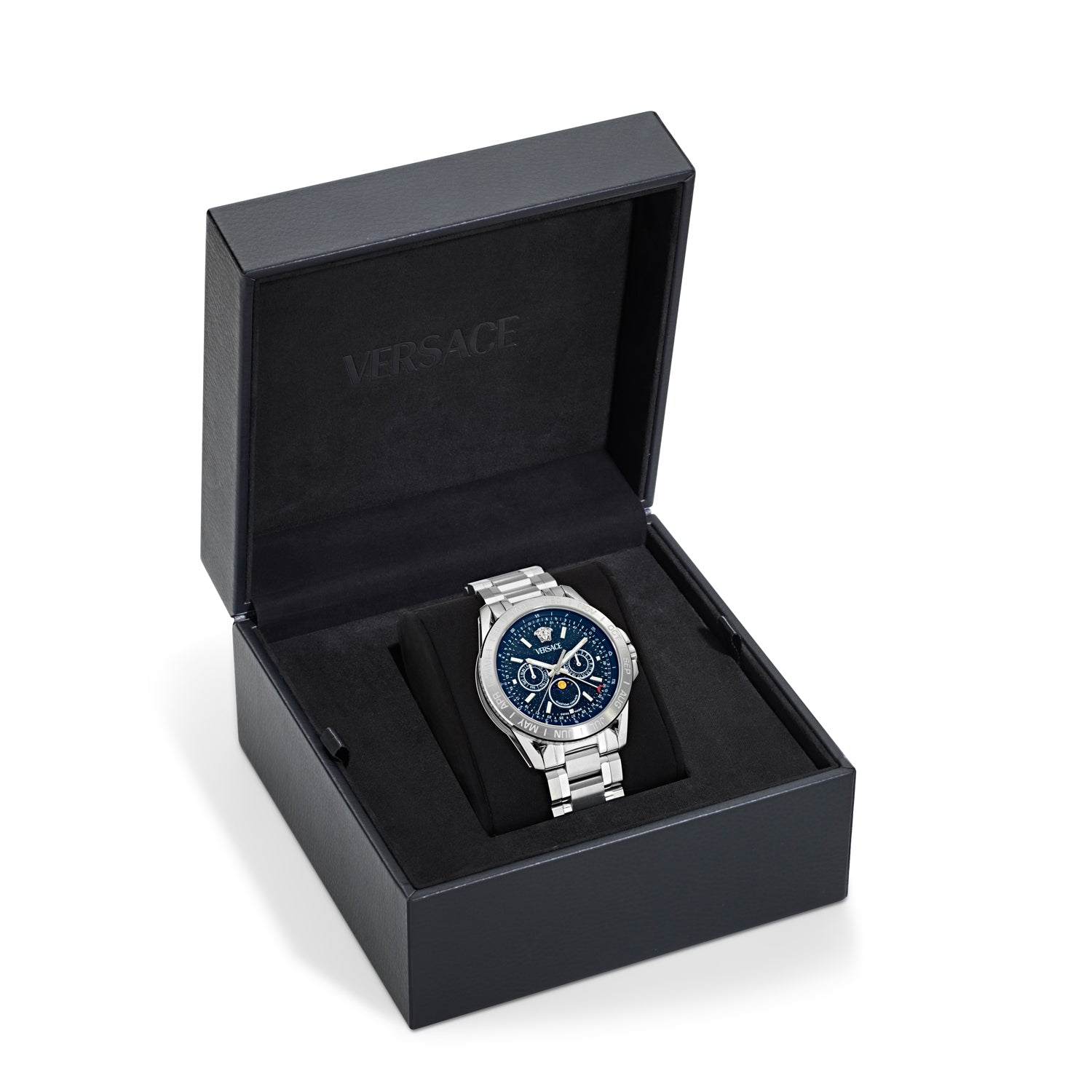 Versace Galaxy Moonph Blue Round Quartz Men Watch