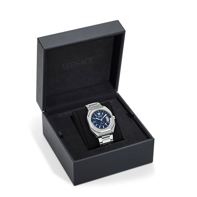 Versace V-Contempo Gmt Blue Asymmetrical Quartz Men Watch Watch Versace