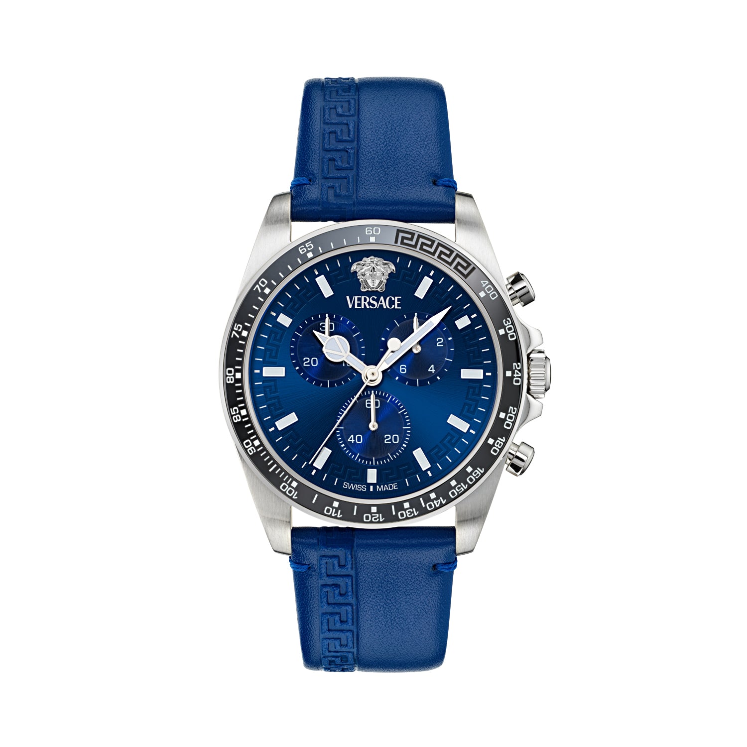 Versace Greca Wave Blue Round Quartz Men Watch VE0H00125 At JUST WATCHES