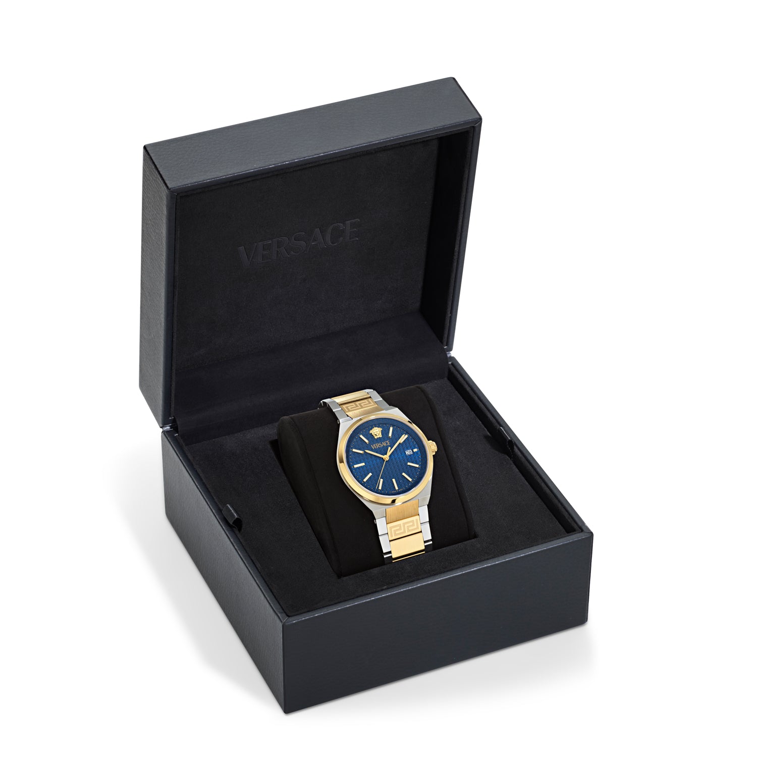 Versace V-Auria Blue Asymmetrical Quartz Men Watch