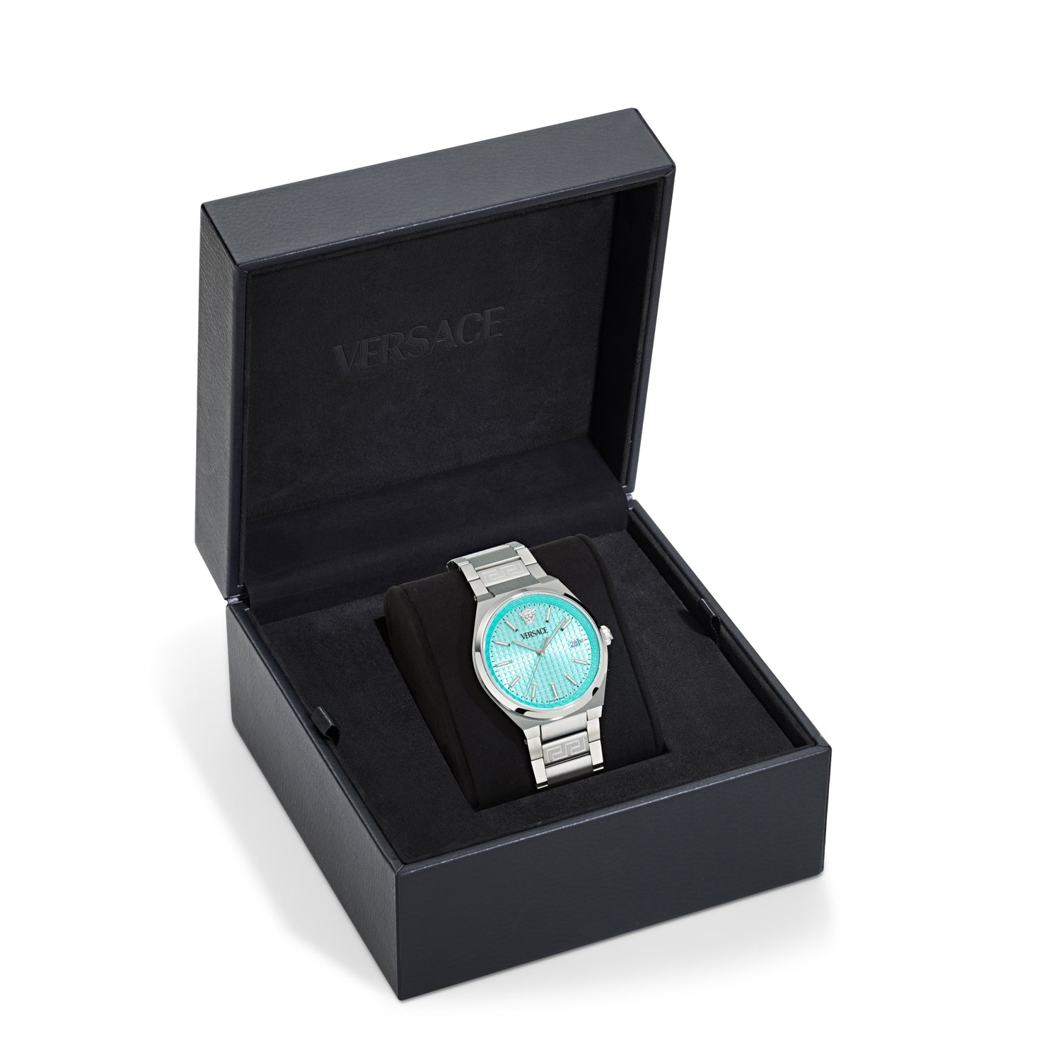 Versace V-Auria Light Blue Asymmetrical Quartz Men Watch