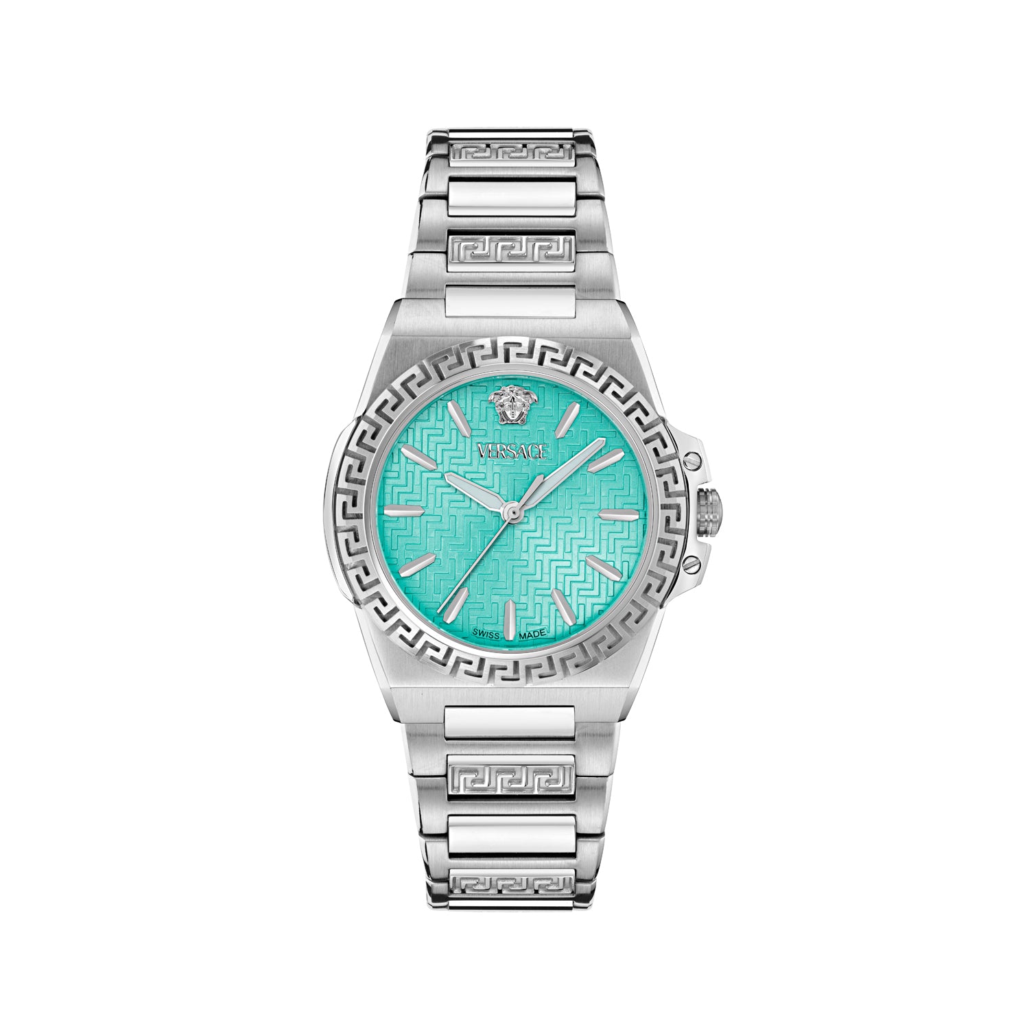 Versace Greca Reaction Lady Light Blue Round Quartz Women Watch VE0D00325 At JUST WATCHES