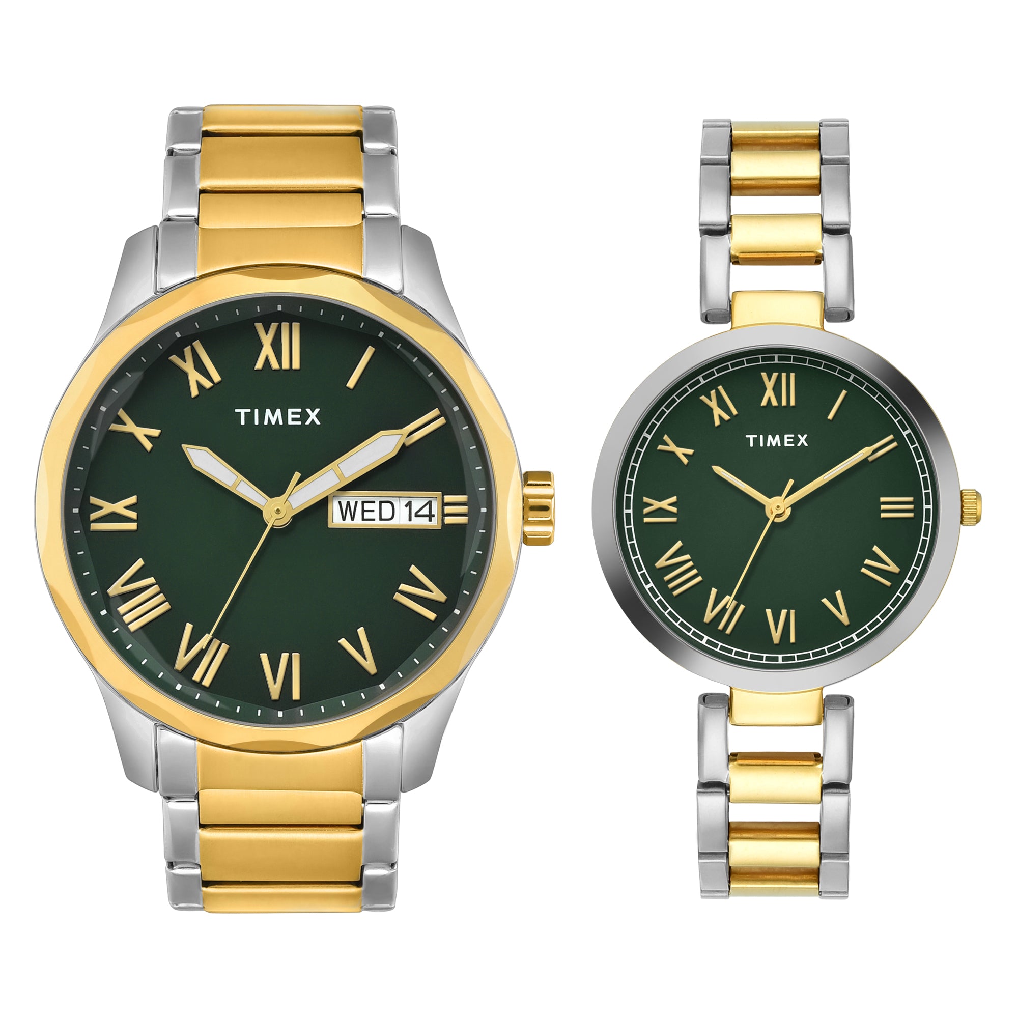 Timex Trendline Round 21mm Green Dial Analog Pair Watch - TW00PR340
