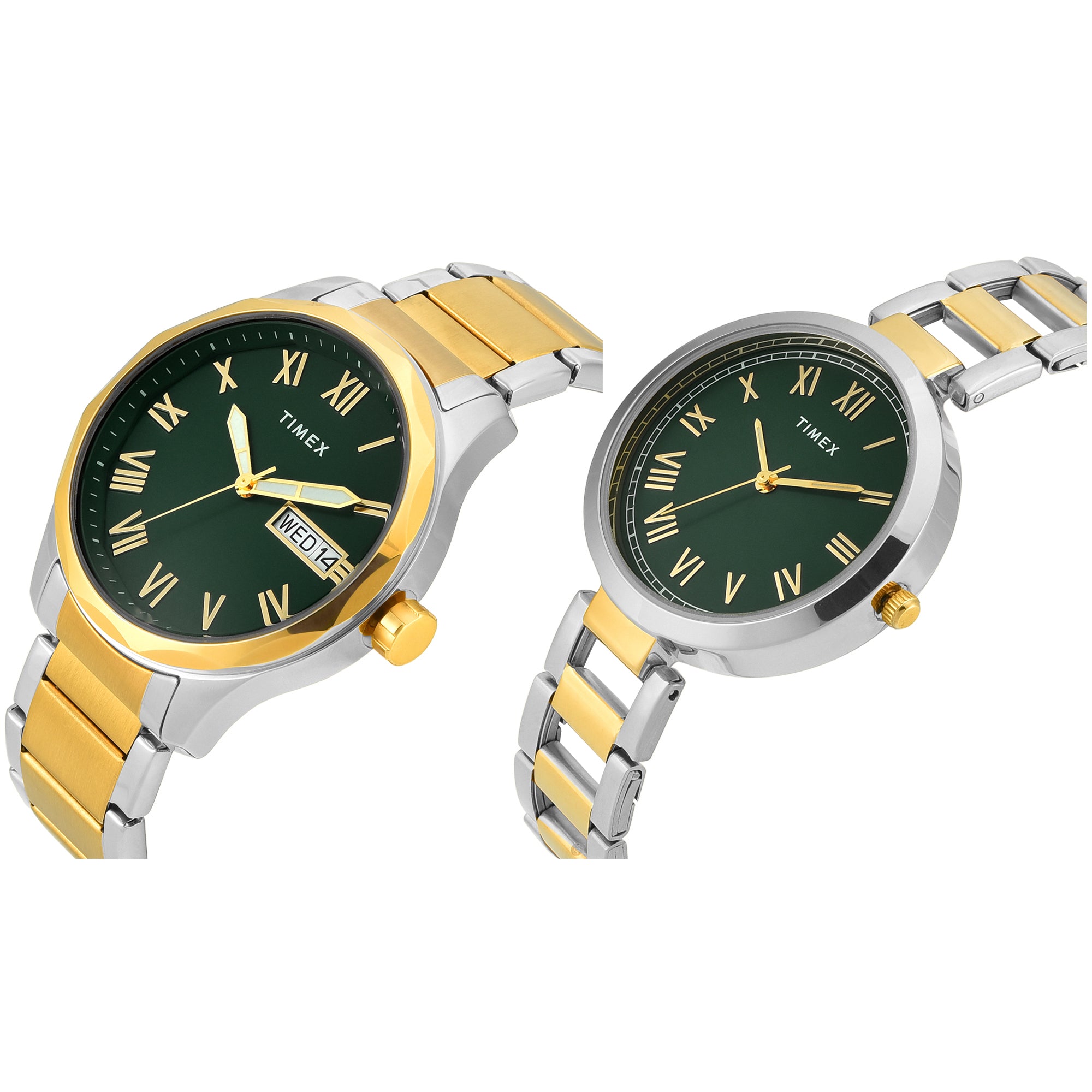Timex Trendline Round 21mm Green Dial Analog Pair Watch - TW00PR340 Watch Timex