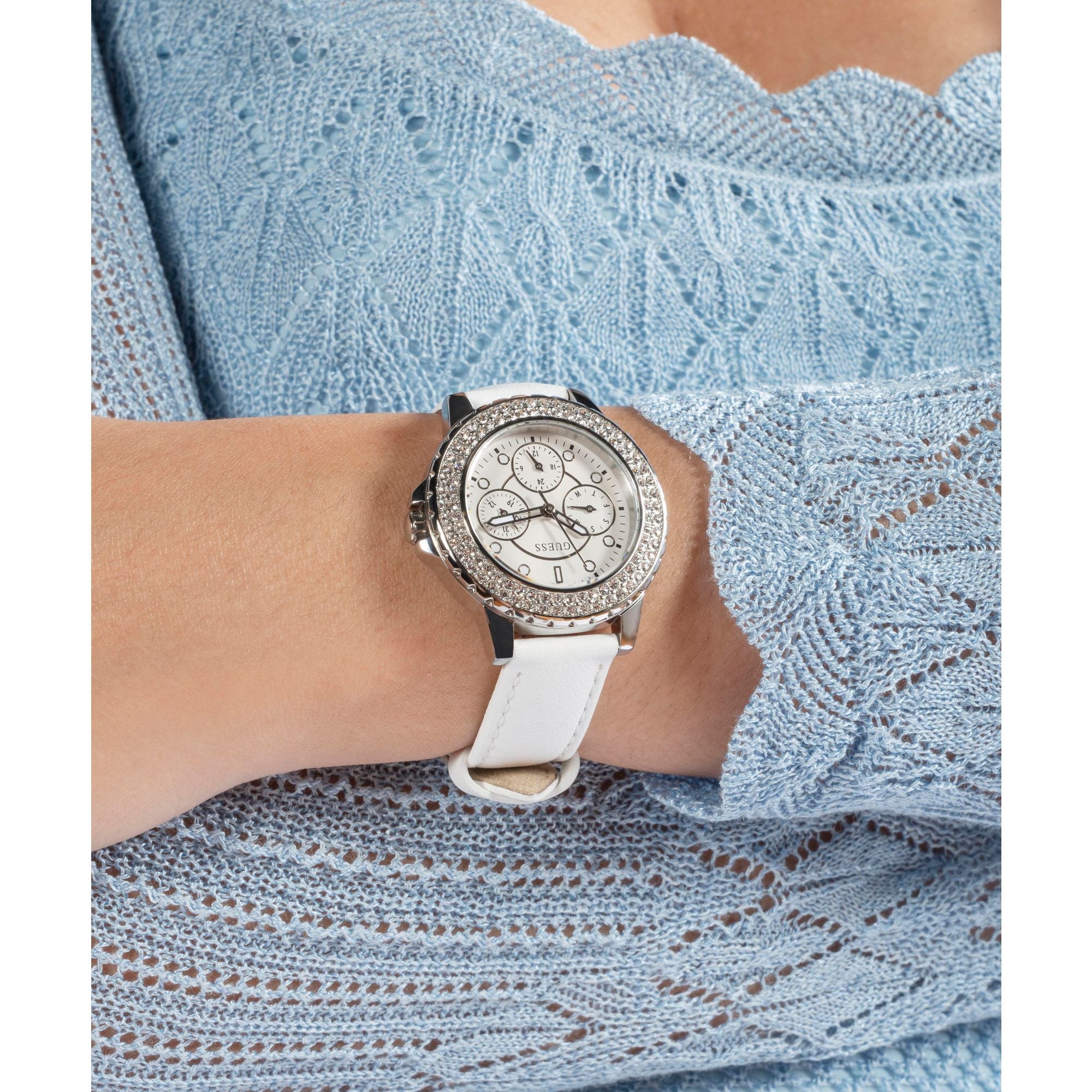 Guess Crown Jewel White Round Quartz Women Watch Watch Guess