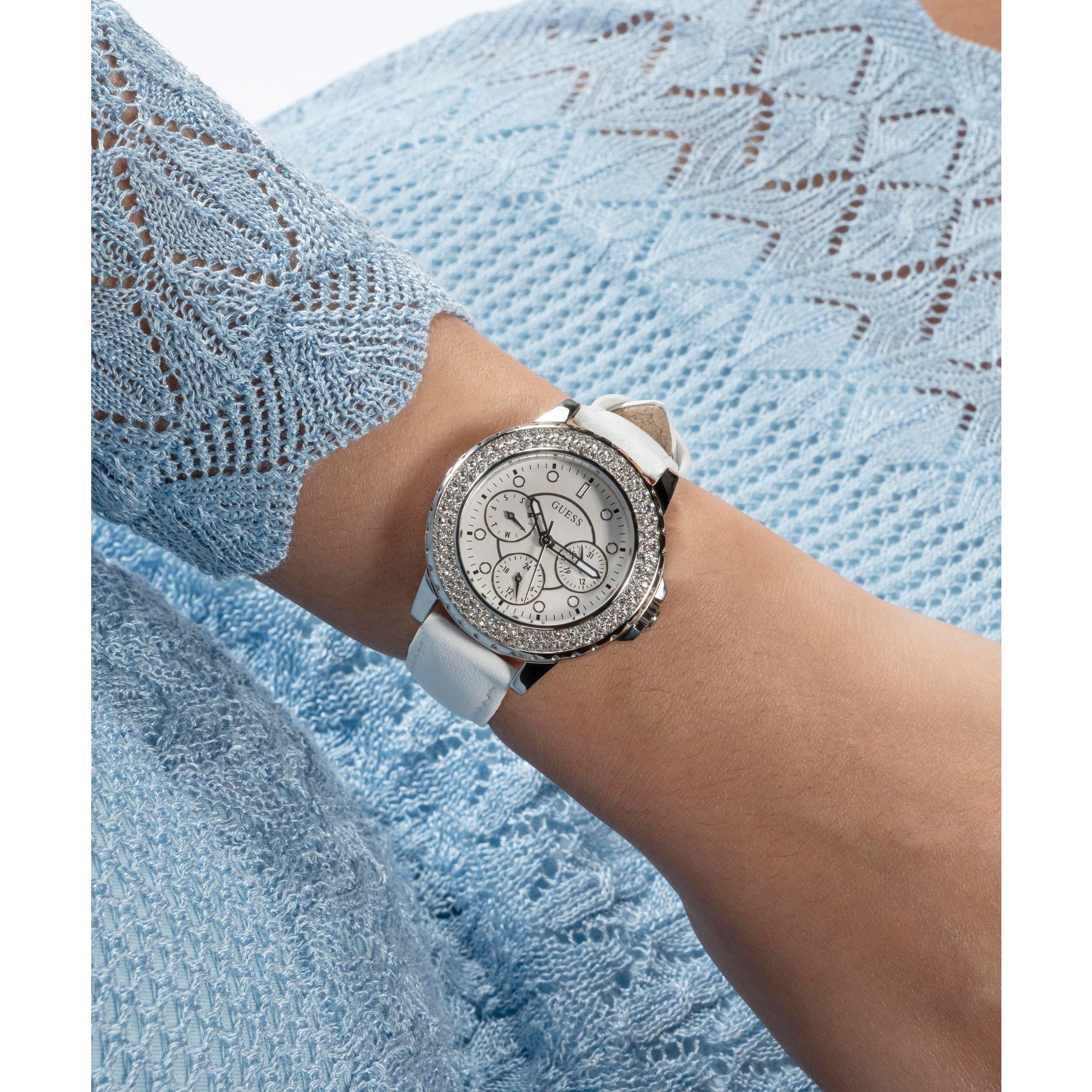 Guess Crown Jewel White Round Quartz Women Watch