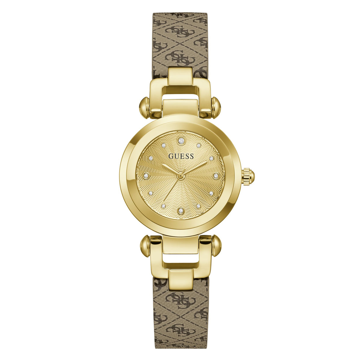 Guess Round 30mm Champagne Dial Analog Women Watch - GW1021L2