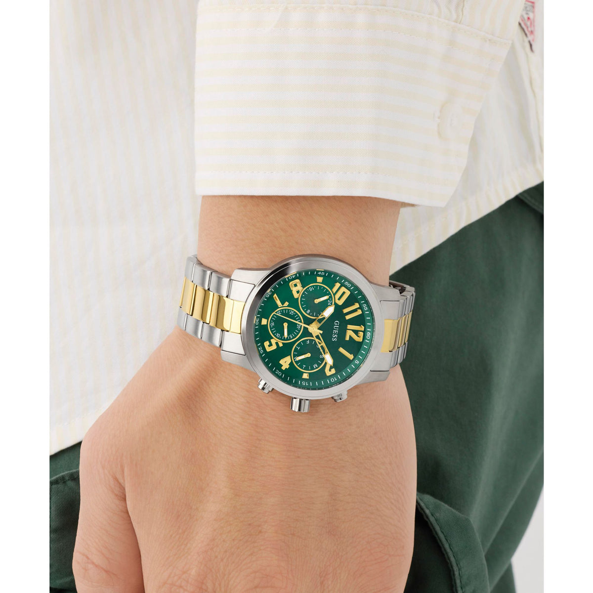 Guess Round 44mm Green Dial Analog Men Watch - GW1006G4