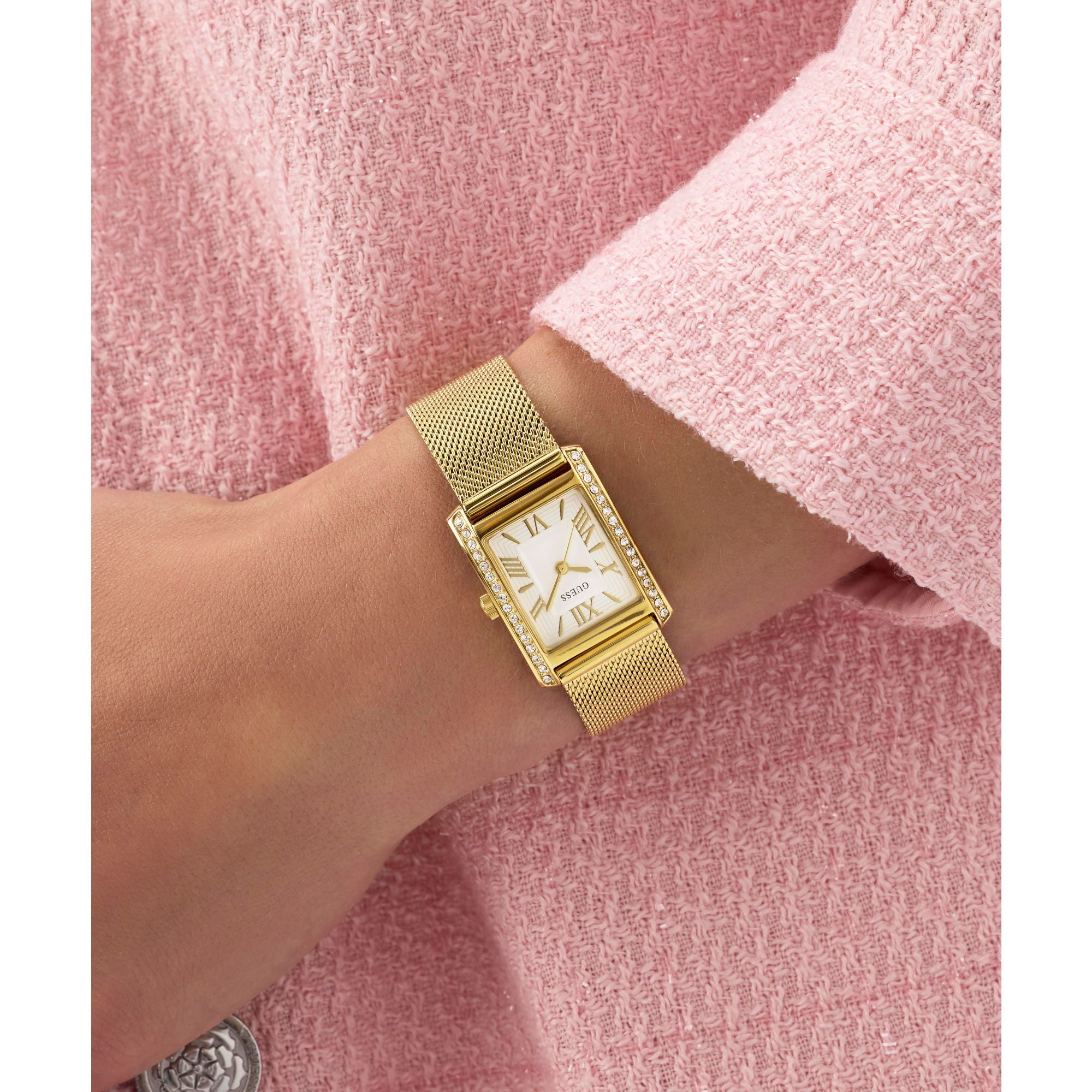 Guess Rectangle 23mm White Dial Analog Women Watch - GW0997L2 Watch Guess