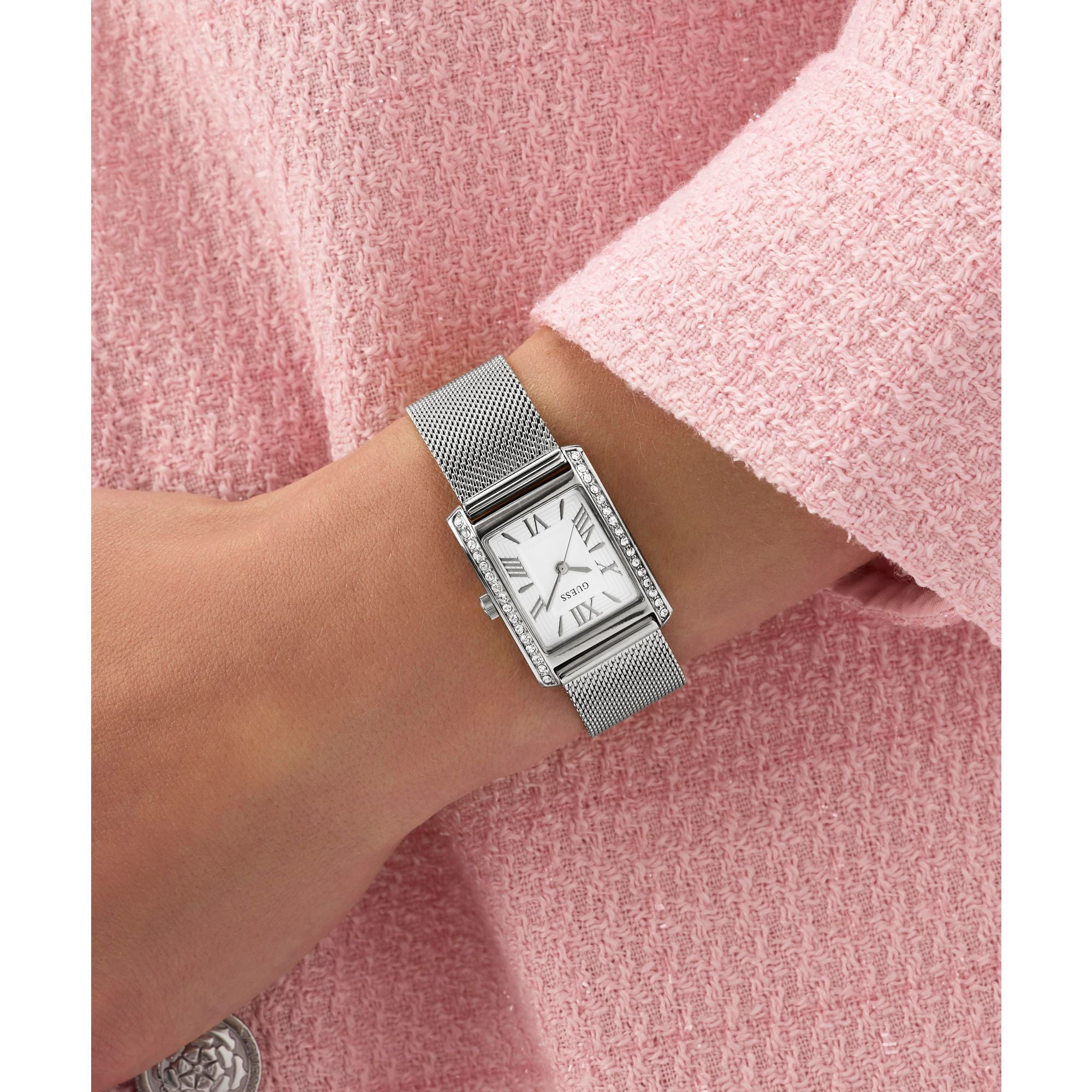 Guess Rectangle 23mm White Dial Analog Women Watch - GW0997L1 Watch Guess