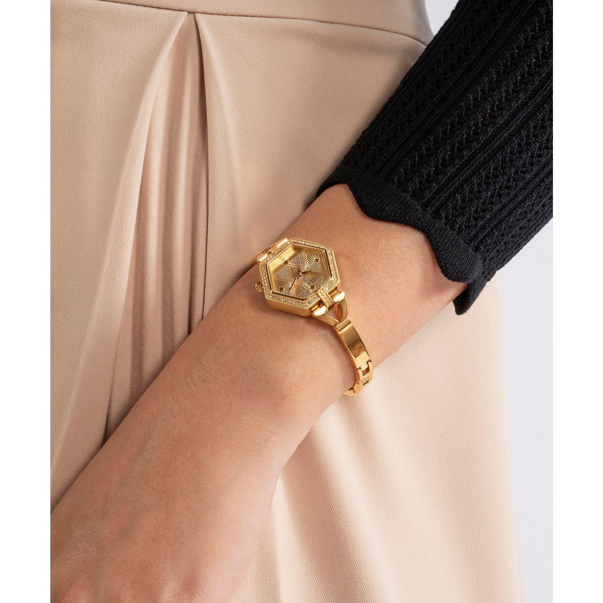 GUESS Champagne Hexagonal Dial Analog Women's Watch - GW0680L2 Watch Guess