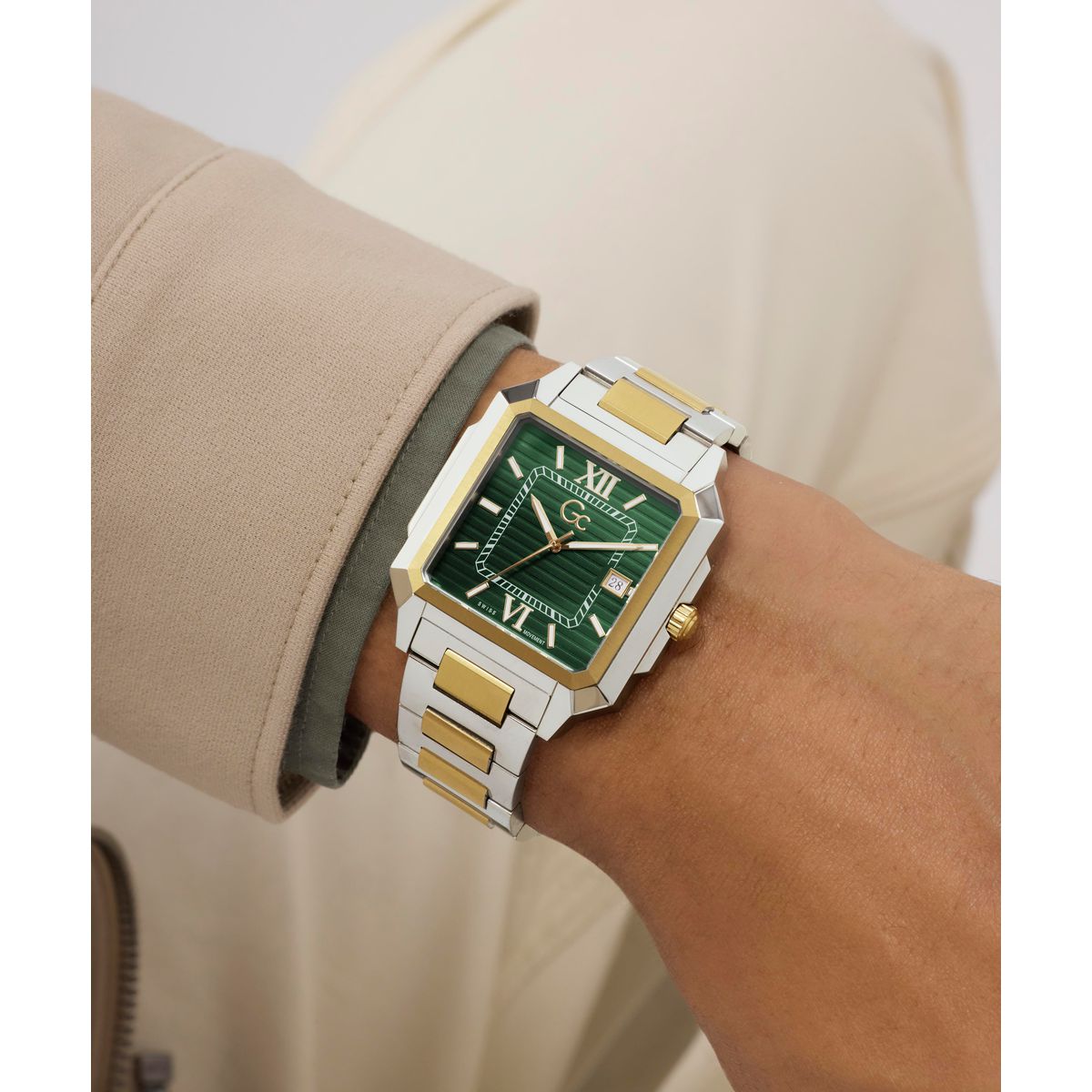 Gc Square 41mm Green Dial Analog Men Watch - Z74004G9 Watch Gc