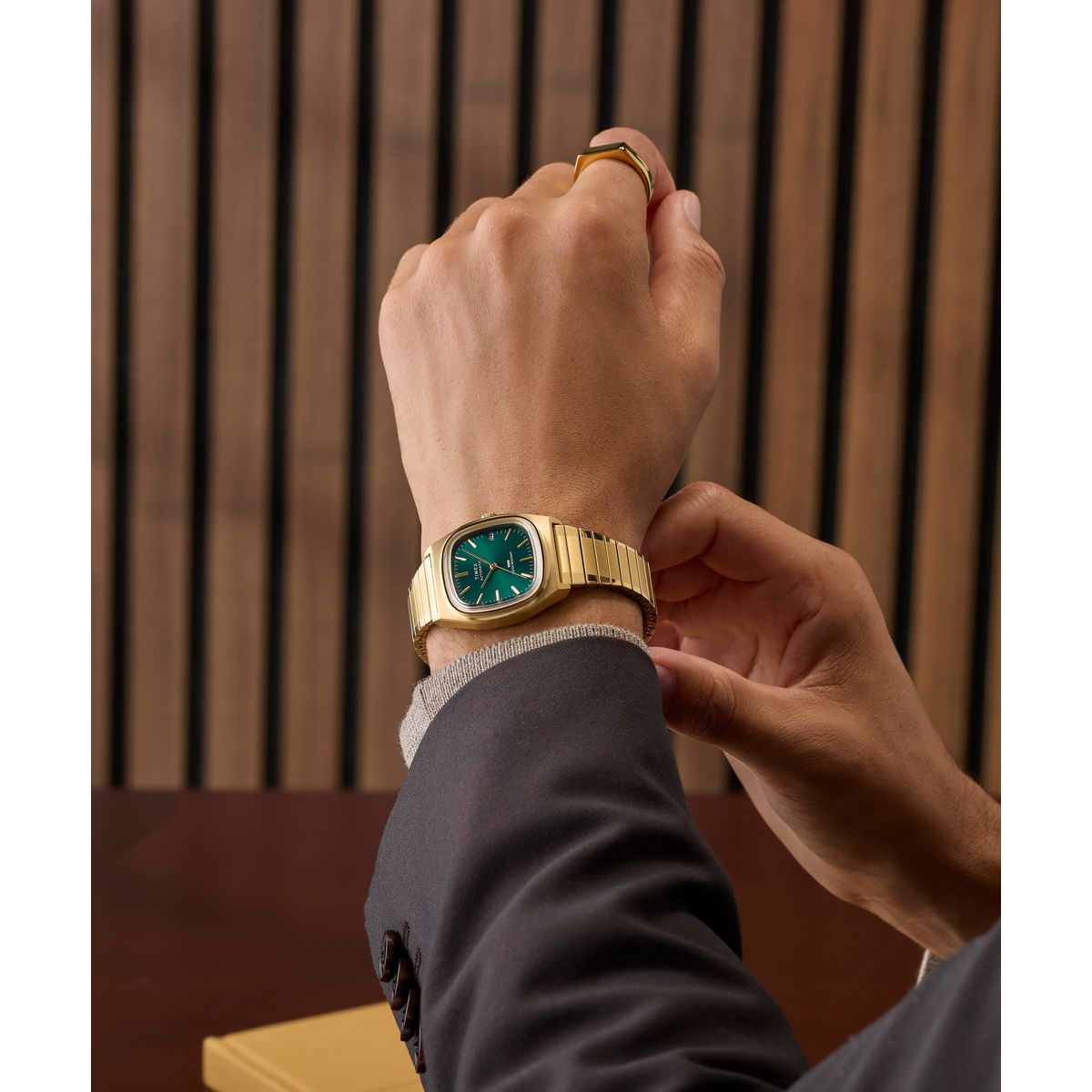 Timex Rectangle 34mm Green Dial Mechanical Automatic Men Watch - TW2Y67700UJ